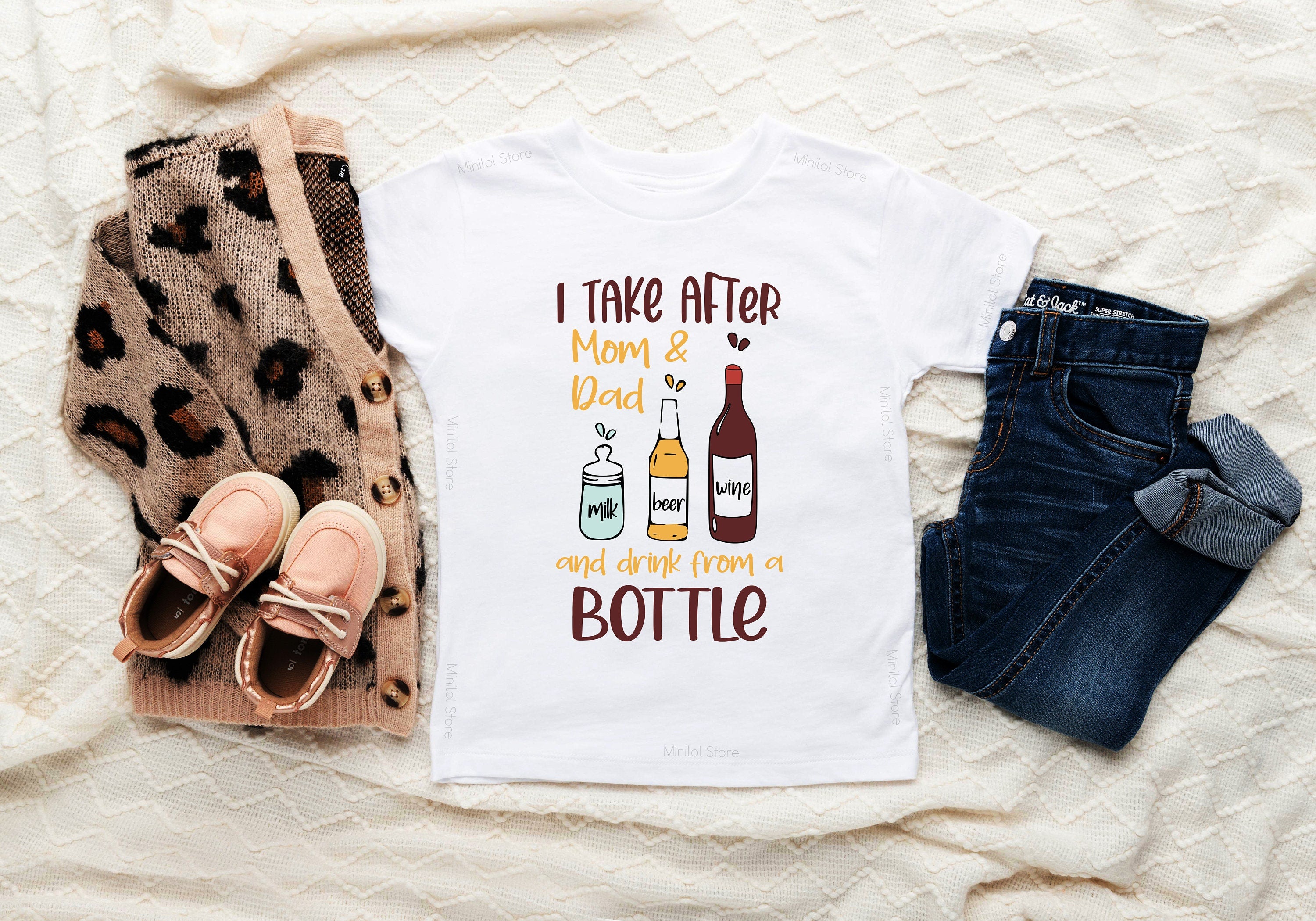 Mom and Dad Drinking Shirt, Funny Baby Shirt, Funny Baby Gift, Wine, Beer, Milk Bottle Shirt, Drinking Shirt