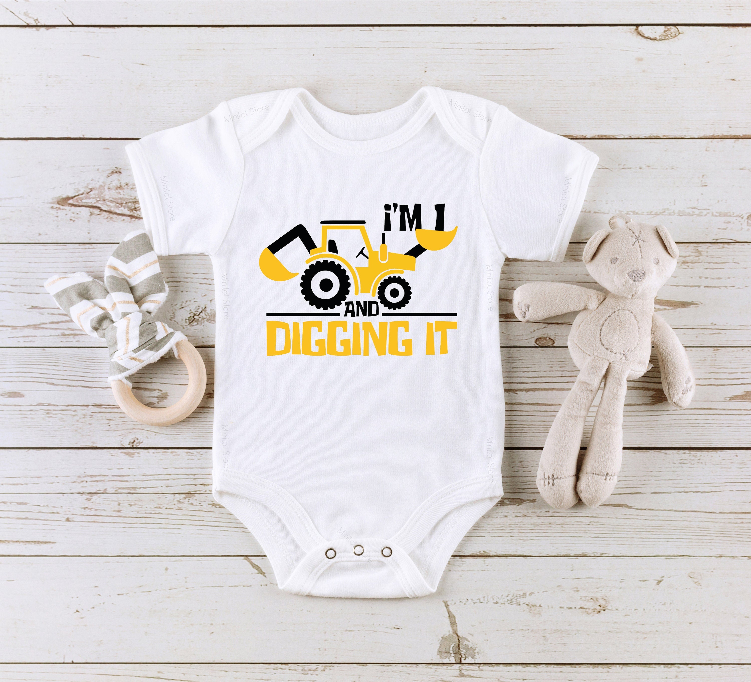 I'm 1 And Digging It, Construction Birthday Shirt, Construction Birthday Boy, One Year Old Construction Party, Construction Onesie®