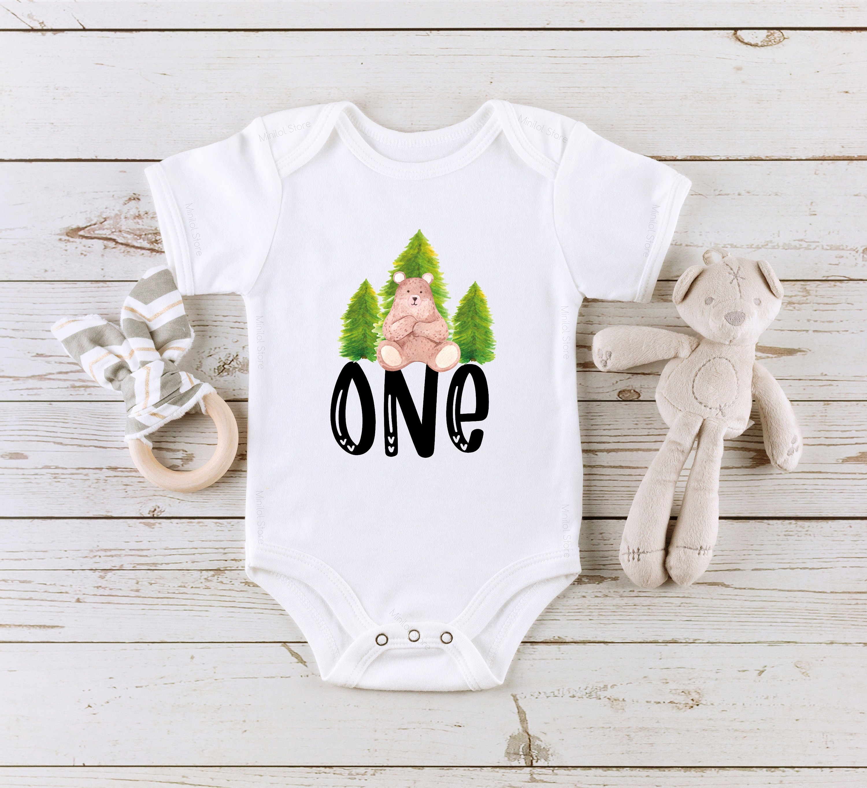Woodland Birthday Onesie® First Birthday Boy Shirt, Cute One Shirt, Camping Birthday Onesie® Bear Shirt, Woodland Animals Shirt