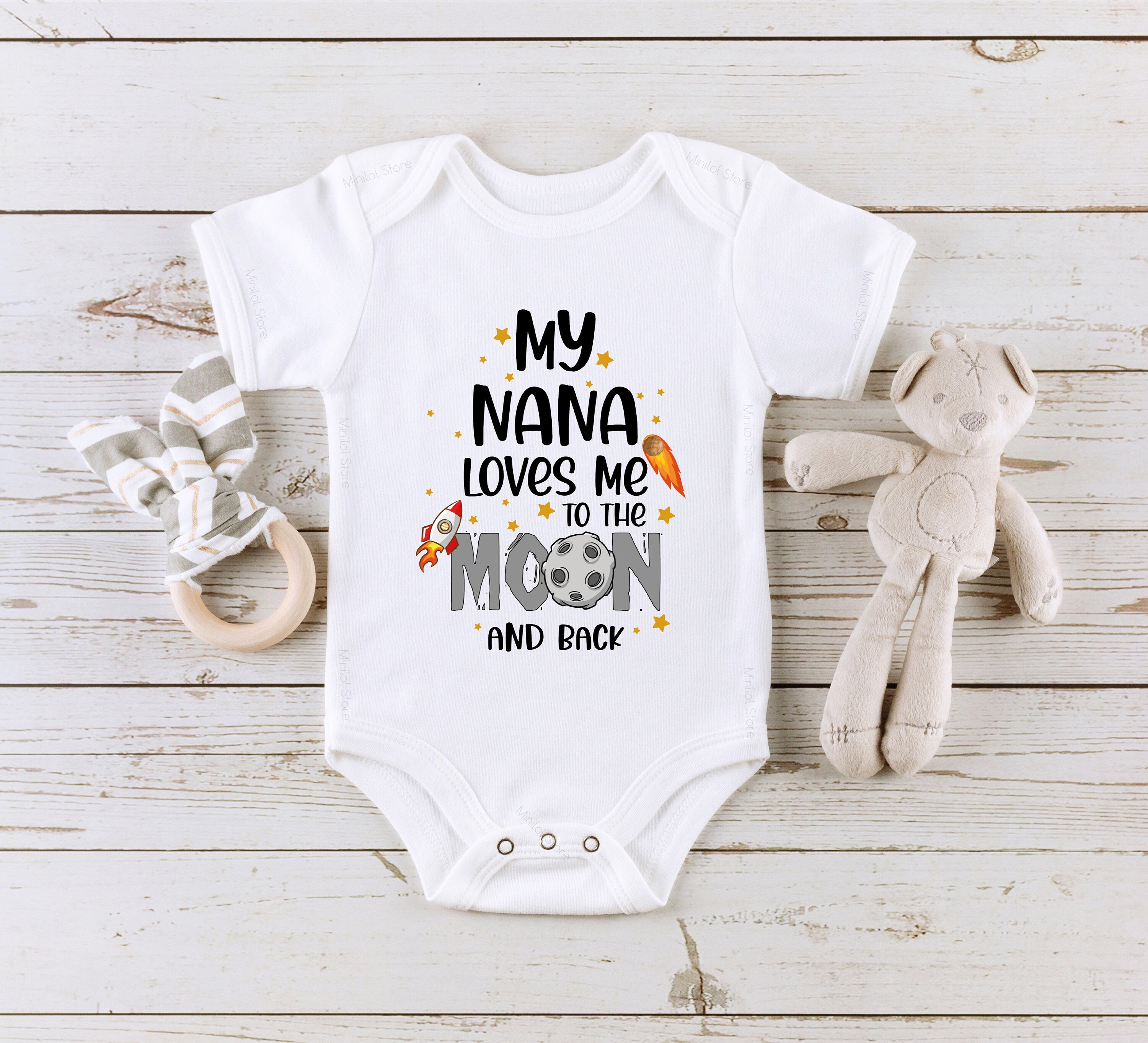 My Nana Loves Me To The Moon And Back, Grandma Baby Clothes, Grandmother Shirt, Baby Shower Gift, Outer Space Shirt, Grandchild Gift