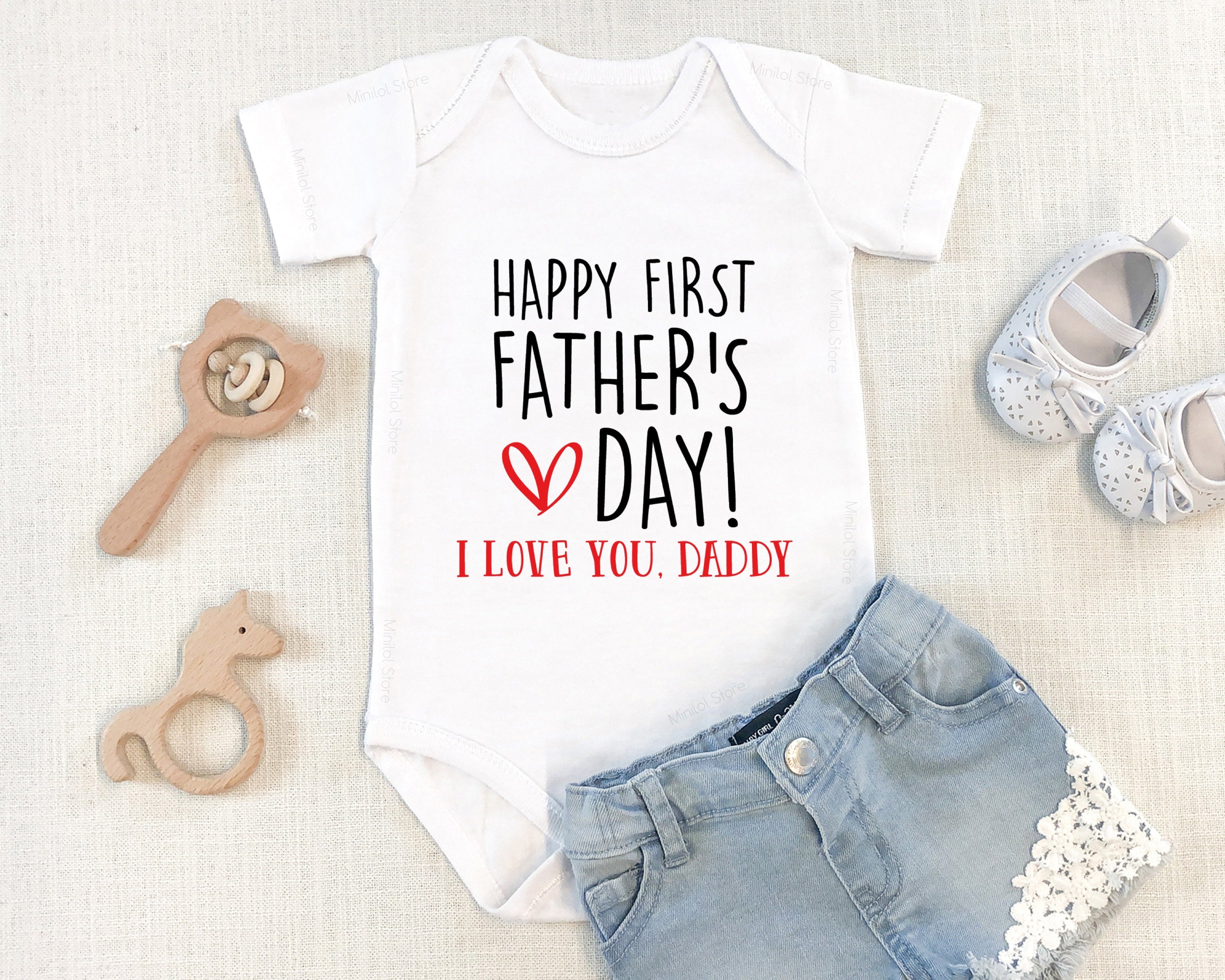 First Father's Day OnesieĀ® Happy First Father's Day! I Love You Daddy Baby Bodysuit, 1st Fathers Day Gift From Daughter, Gift From Son
