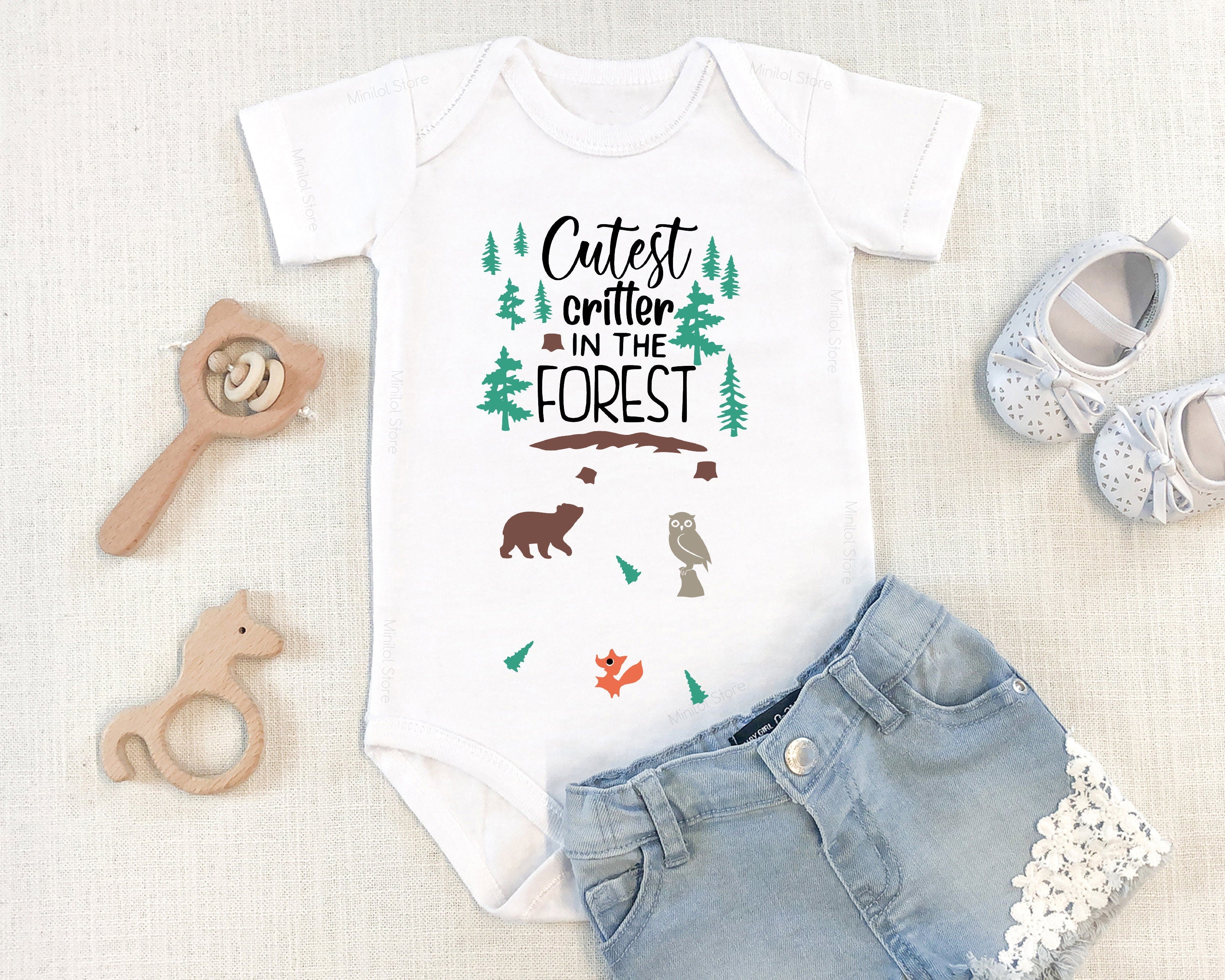 Cutest Critter In The Forest Onesie®, Woodland Animals, Baby Shower Gift, Woodland Animals Shirt, Woodland Baby Gift