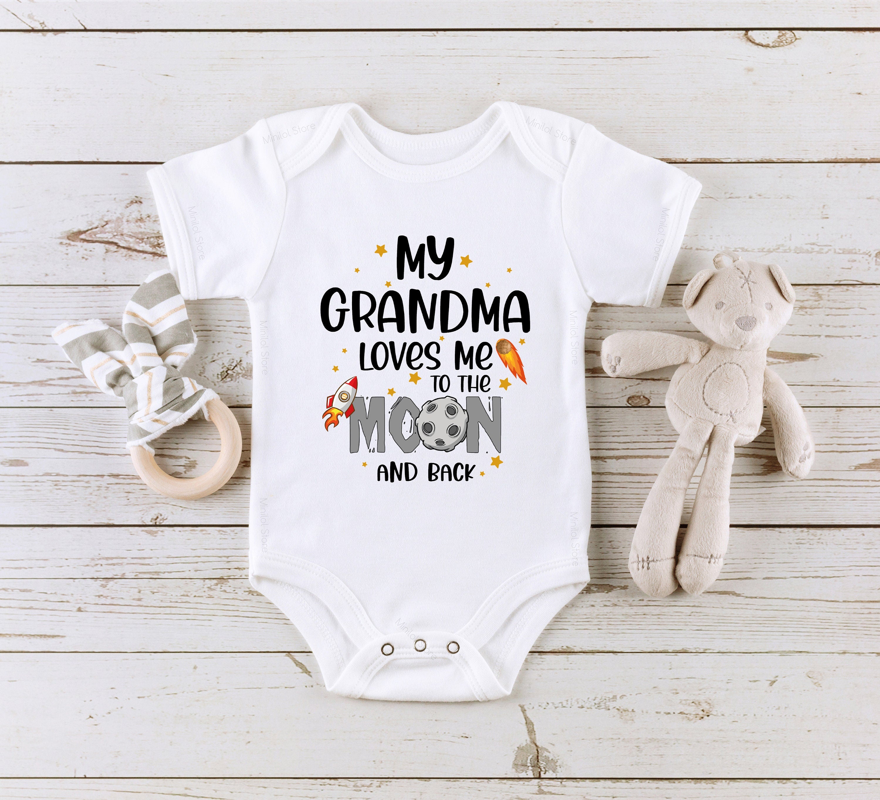 My Grandma Loves Me To The Moon And Back Baby Onesie®, Baby Shower Gift, Outer Space Onesie®,, Grandchild Baby Gift, Nana Onesie®