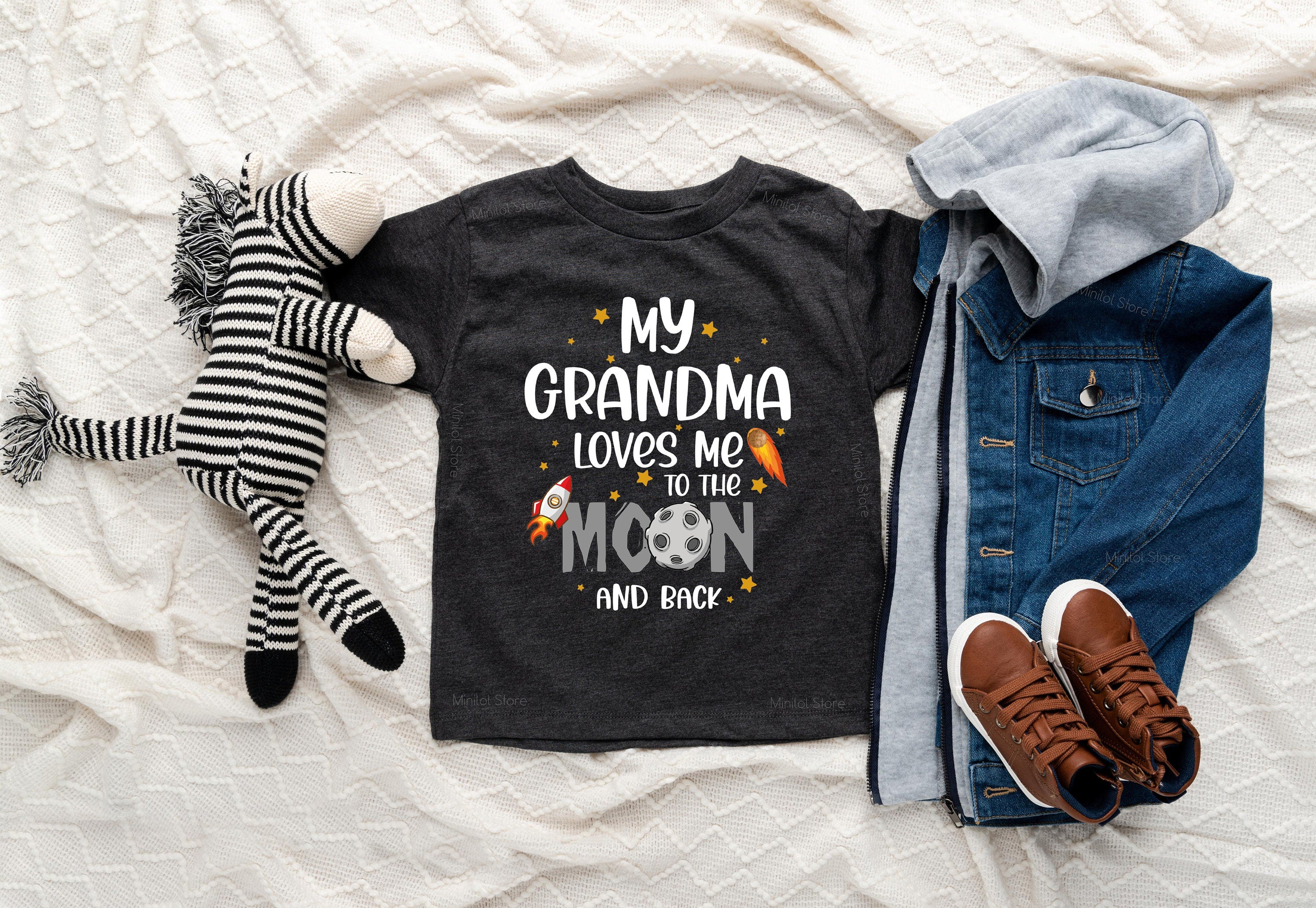 My Grandma Loves Me To The Moon And Back Baby Shirt, Cute Toddler Gift, Outer Space Shirt, Grandchild Toddler Gift, Nana Shirt
