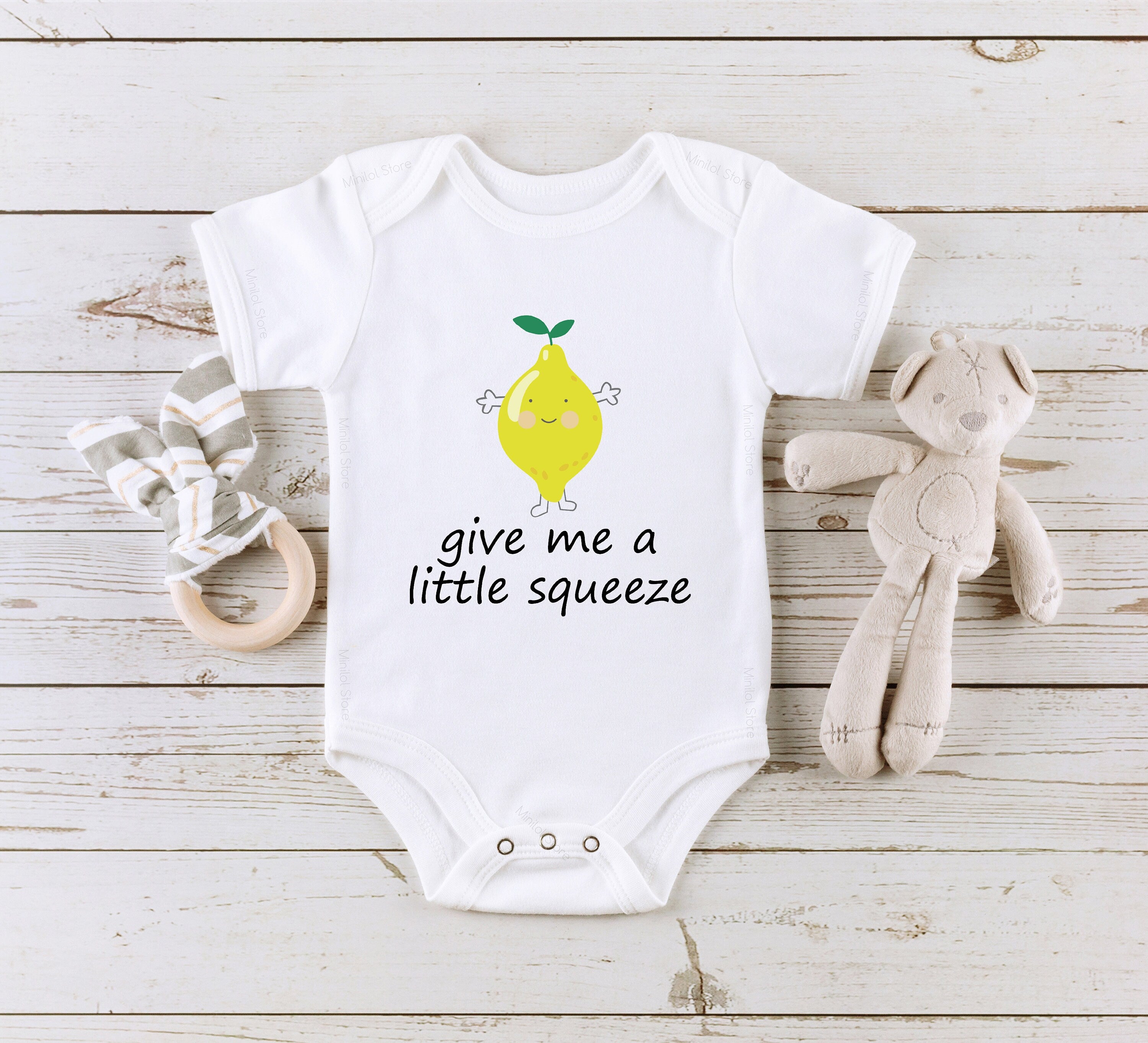 Lemon Baby Onesie®, Give Me A Little Squeeze Onesie®, Modern Fruit Baby Onesie®, Vegan Baby Onesie®, Food Pun Onesie®