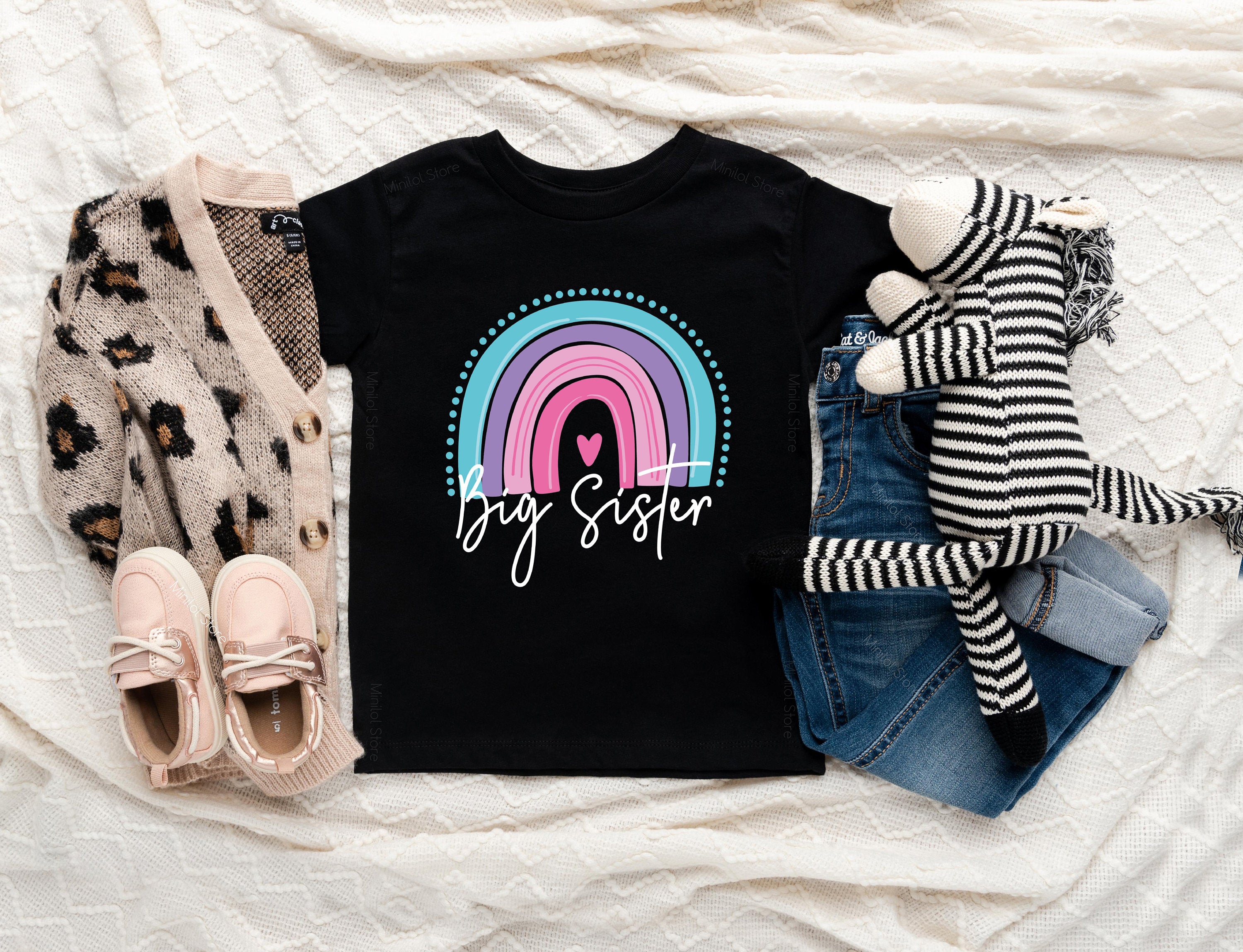 Big Sister Rainbow Shirt, Big Sister Toddler Girl Tee, Big Sister Toddler Shirt, Modern Rainbow Shirt, Cute Girl Shirt, Toddler Girl Raglan