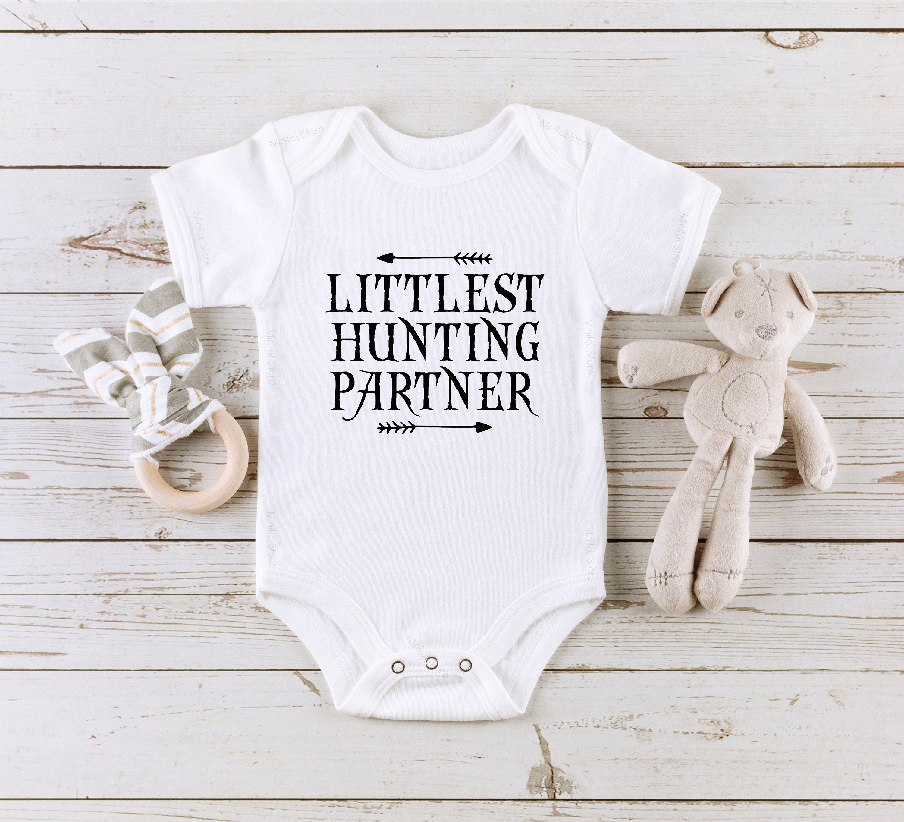 Littlest Hunting Partner Pregnancy Announcement Onesie® Hunting Buddy Onesie® Baby Announcement Bodysuit,Pregnancy Reveal
