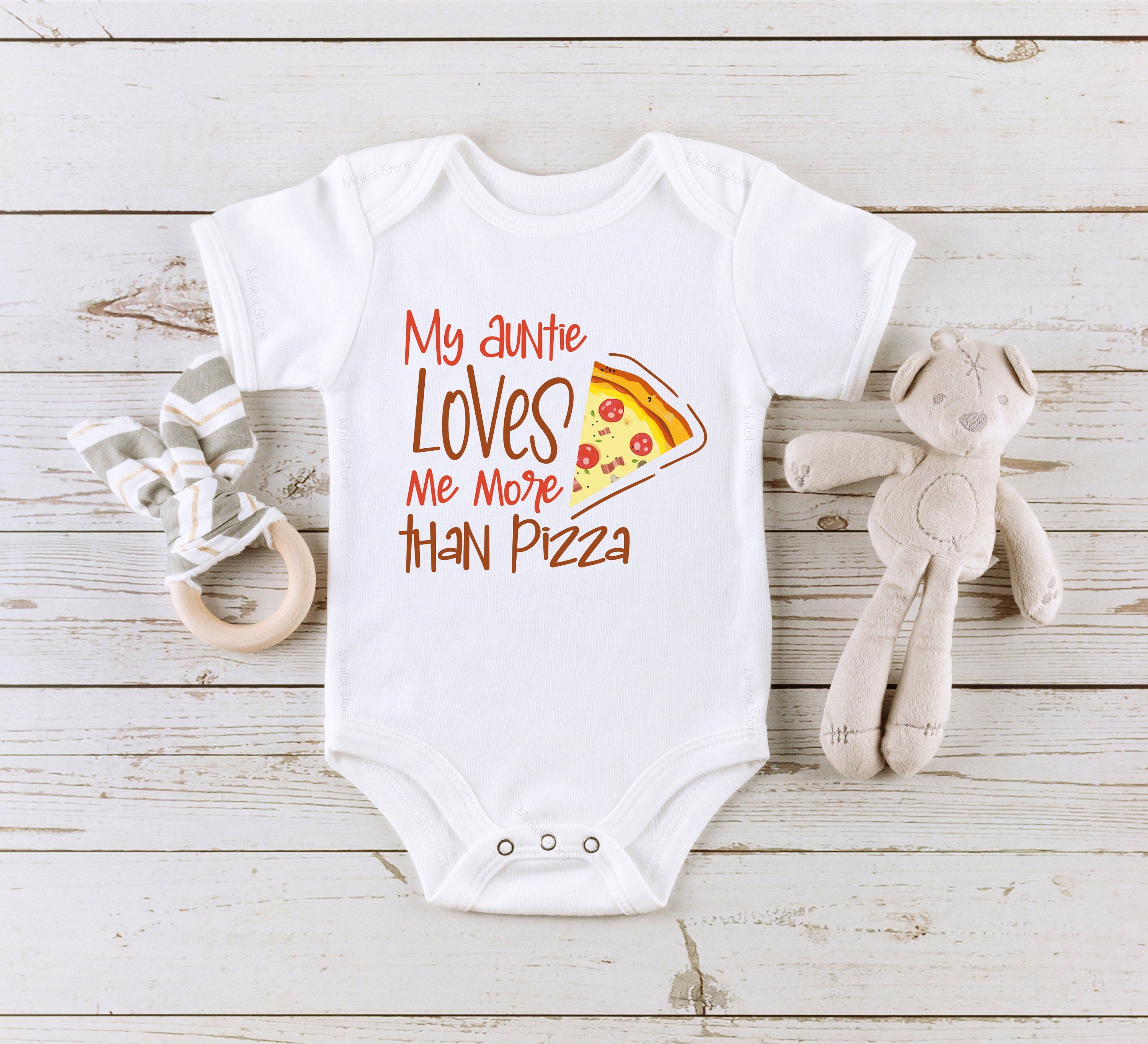 Aunt Onesie® My Aunt Loves Me More Than Pizza Onesie® New Aunt Baby Onesie® Cute Baby Onesie®