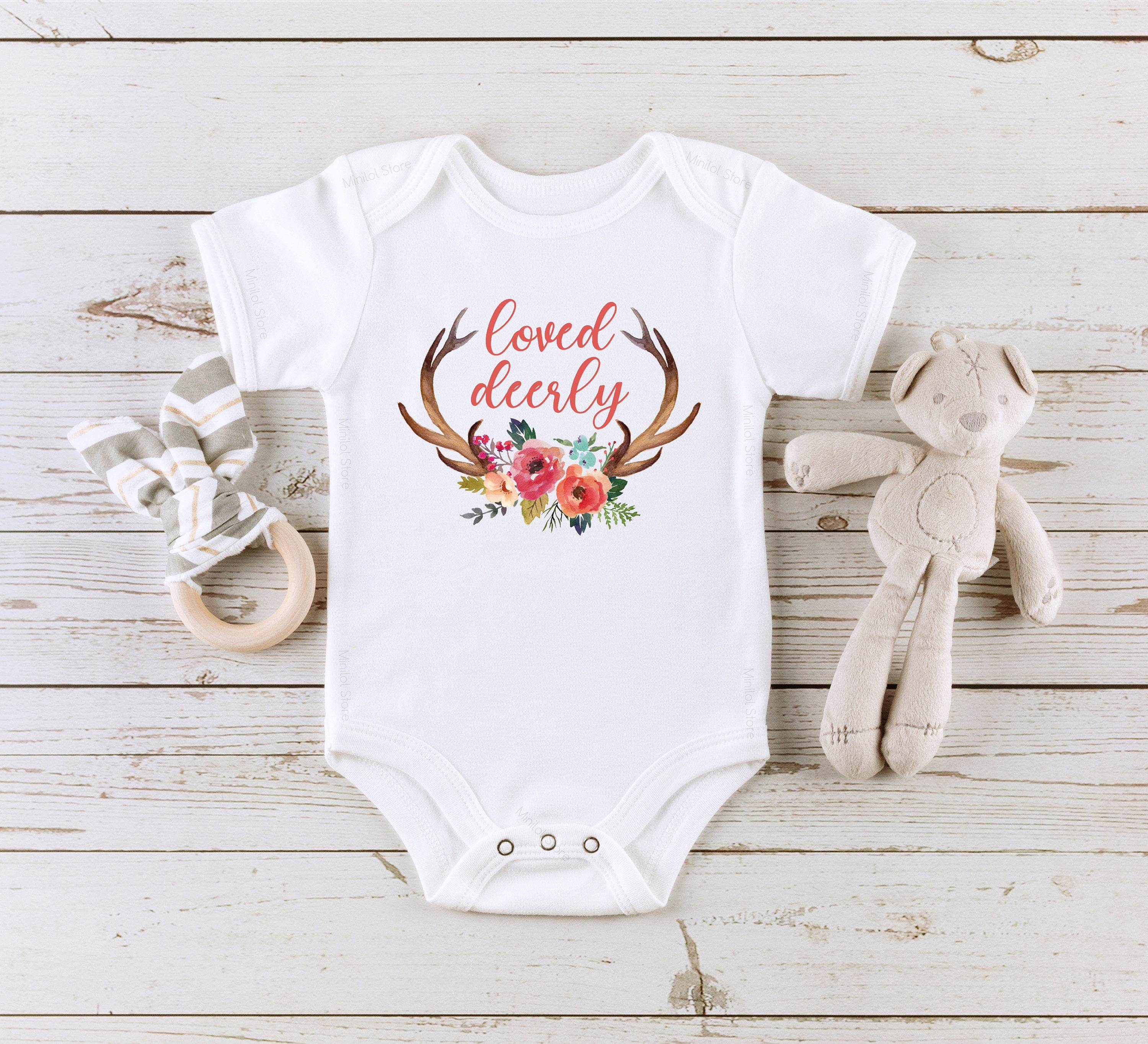 Loved Deerly Boho , Cute Bodysuit, Newborn Outfit, Baby Shower Gift, Baby Onesie®, Baby Boy Onesie®, Girl Onesie®, Deer Bodysuit