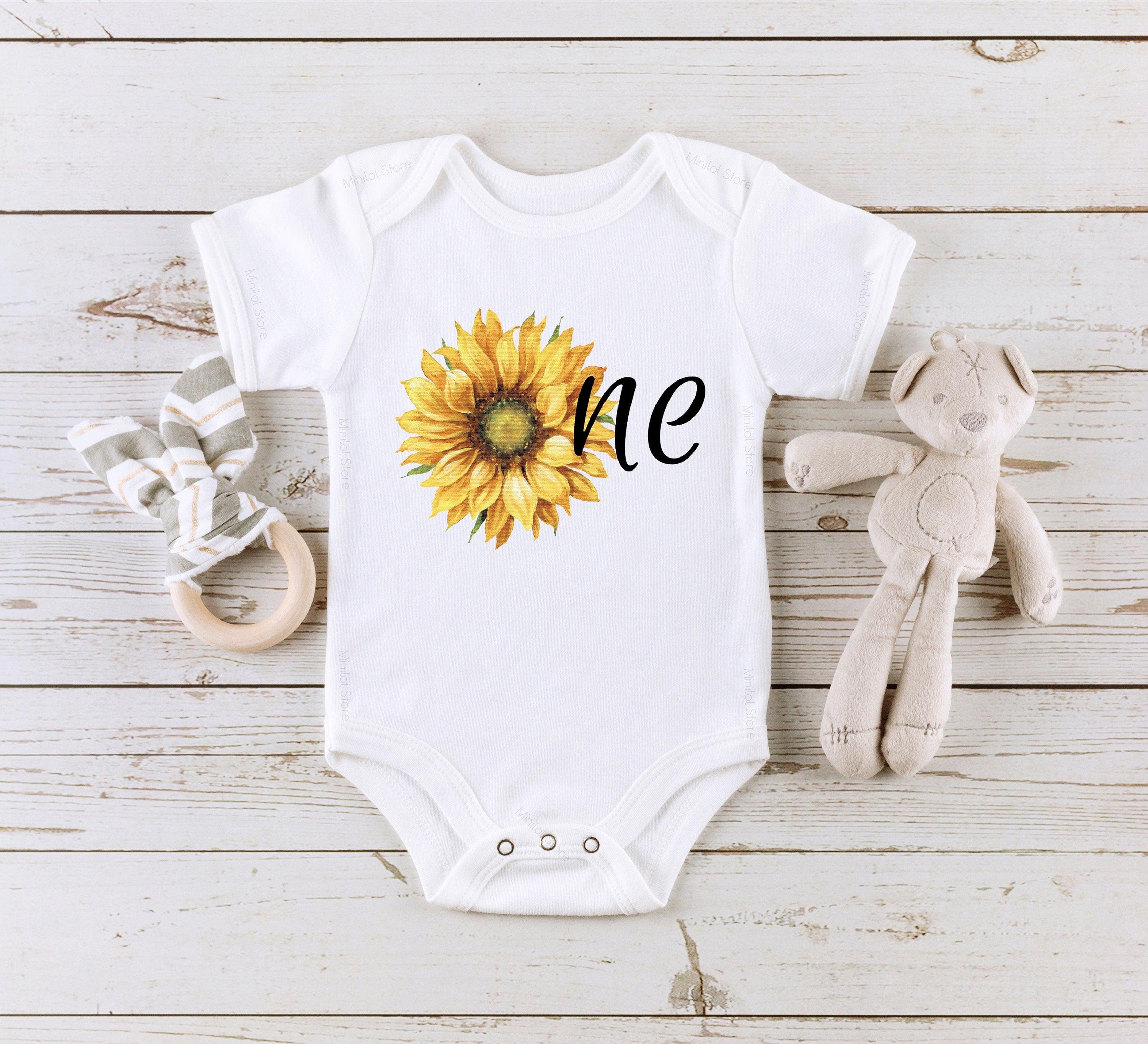 Sunflower First Birthday Onesie® Sunflower 1st Birthday Bodysuit, Girl 1st Birthday Outfit