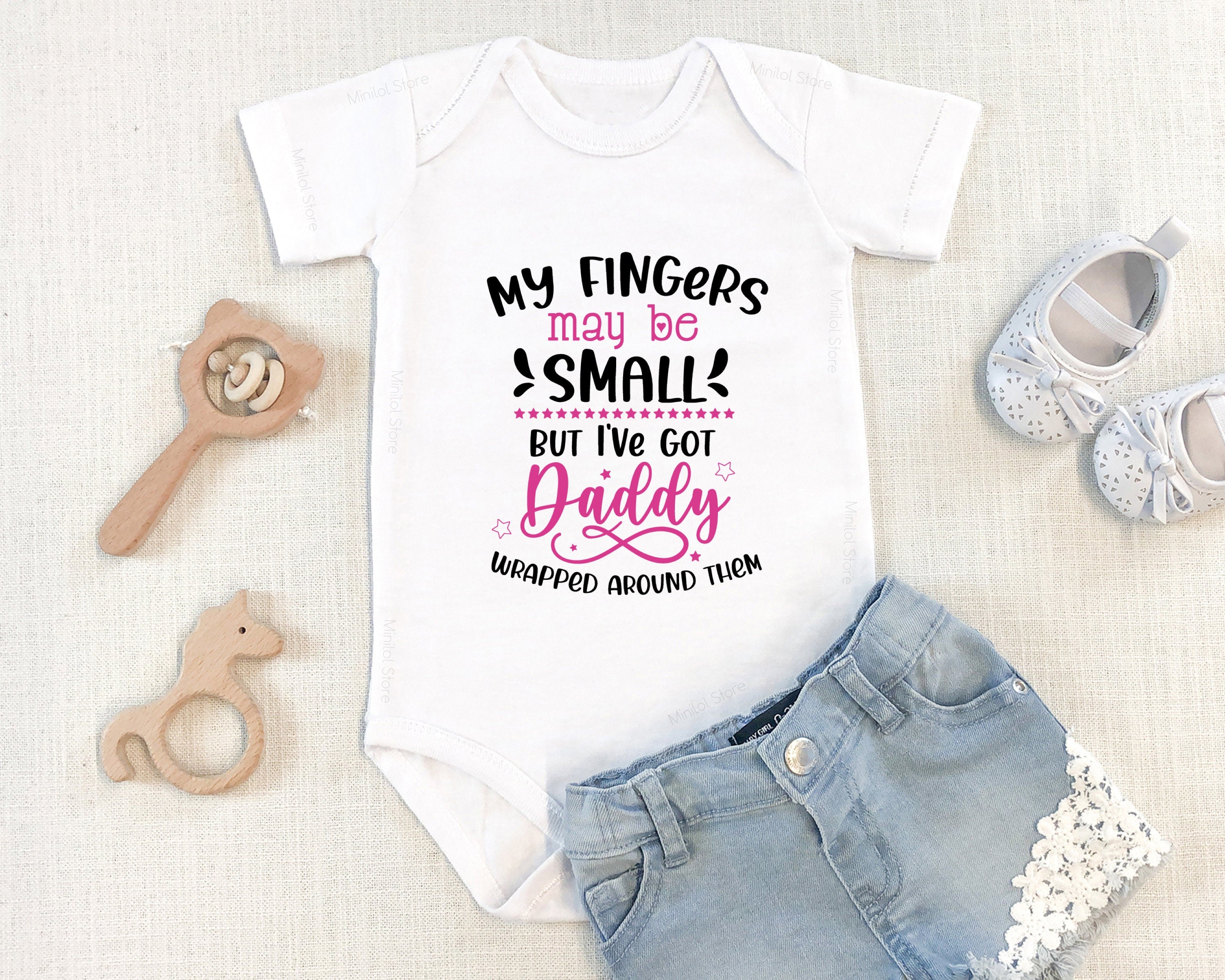 Daddy Baby Onesie® My Fingers May Be Small But I've Got Daddy Wrapped Around Them, Cute Baby Onesie®