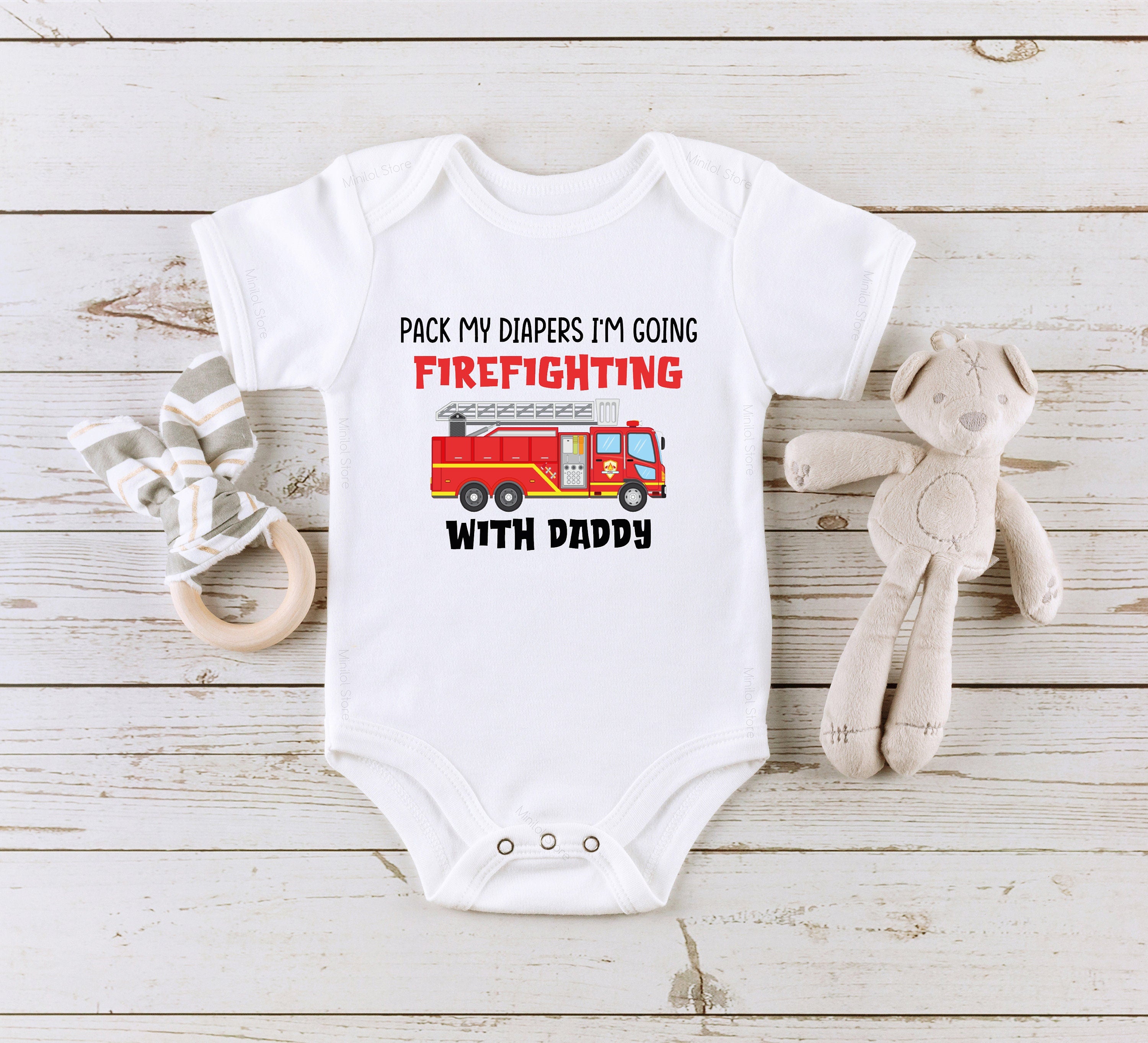 Pack My Diapers I'm Going Firefighting With Daddy , Fireman Onesie® Baby Onesie® Baby Shower Gift, Baby Boy Onesie® Fireman Bodysuit
