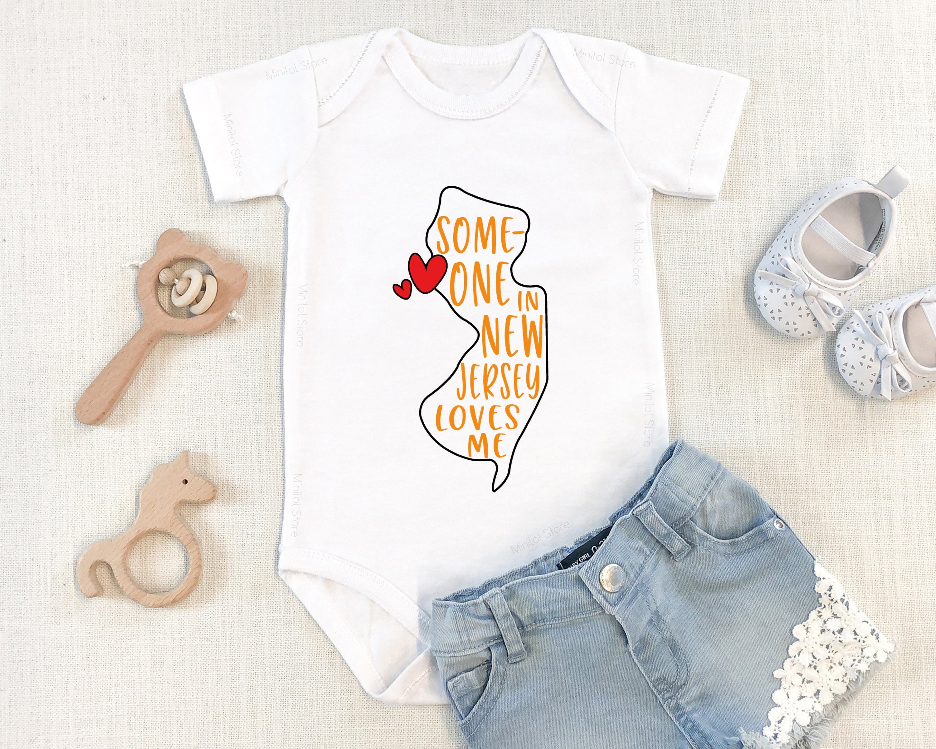 Someone In New Jersey Loves Me Onesie®, New Jersey Baby Onesie®, Loved Baby Onesie®, New Jersey Themed Baby Gift, State Baseball Tee