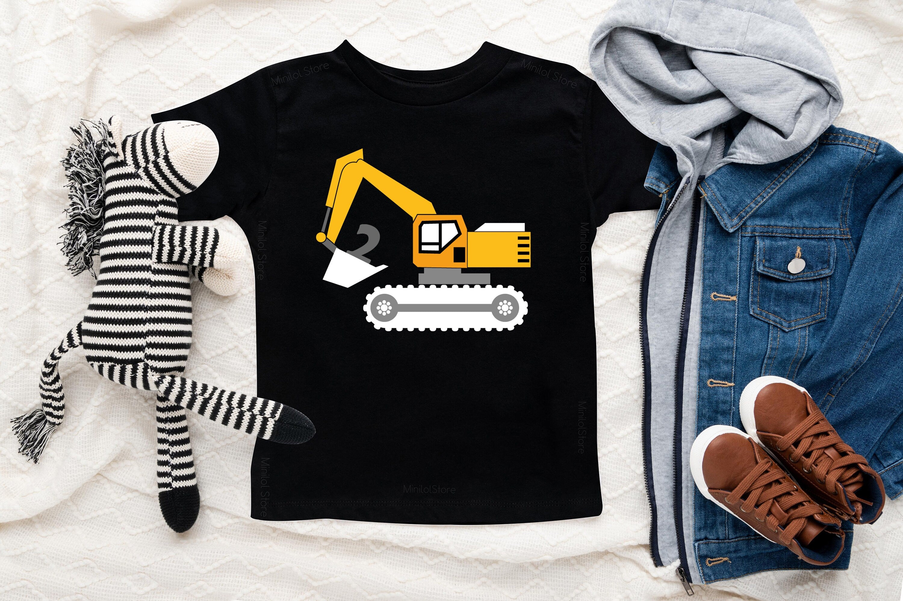 Construction Birthday Shirt, Excavator Kids Shirt, Raglan Style Birthday Boy (or Girl) Shirt