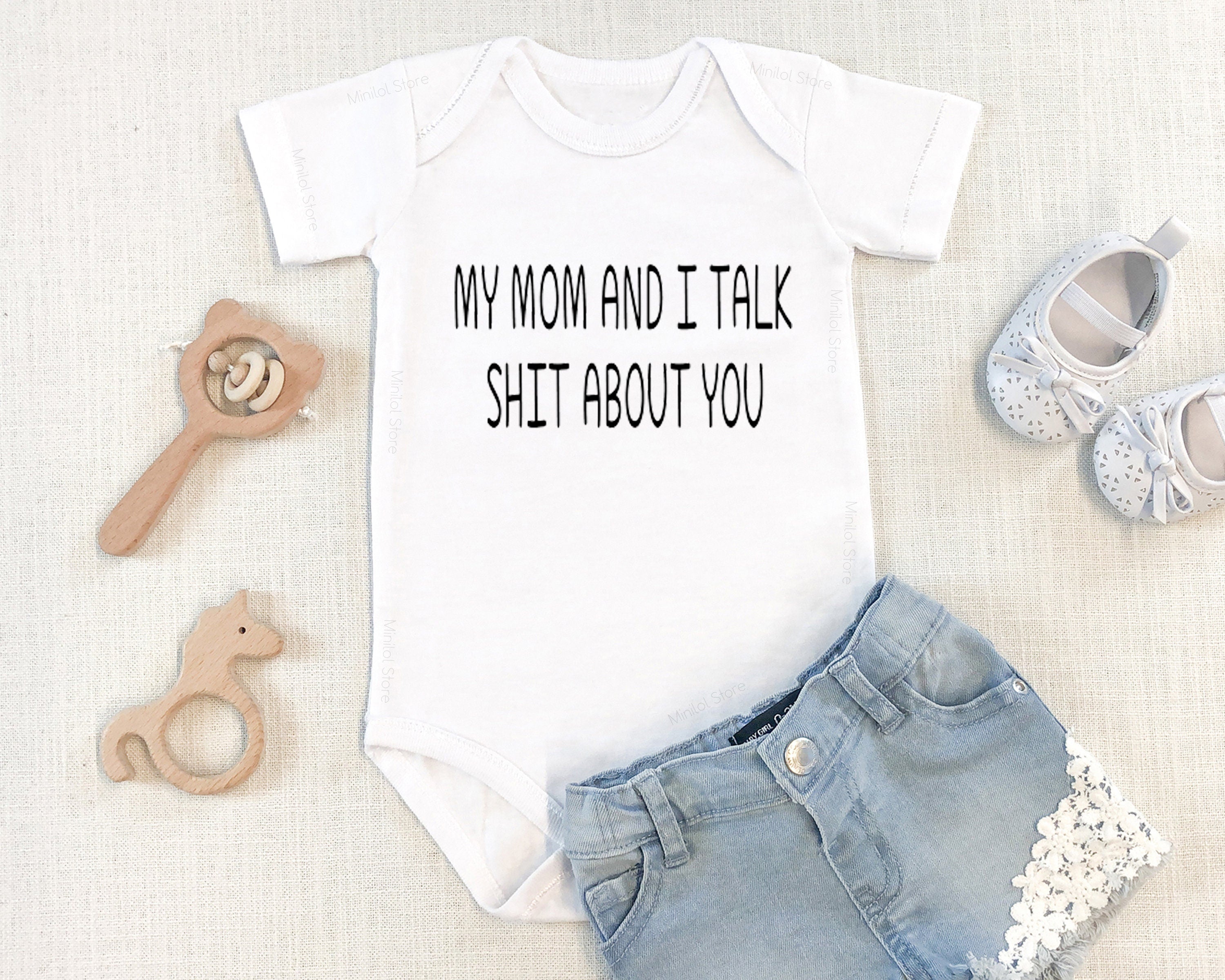 My Mom And I Talk Shit About You Baby Onesie® Funny Baby Onesie® Funny Mothers Day Onesie®