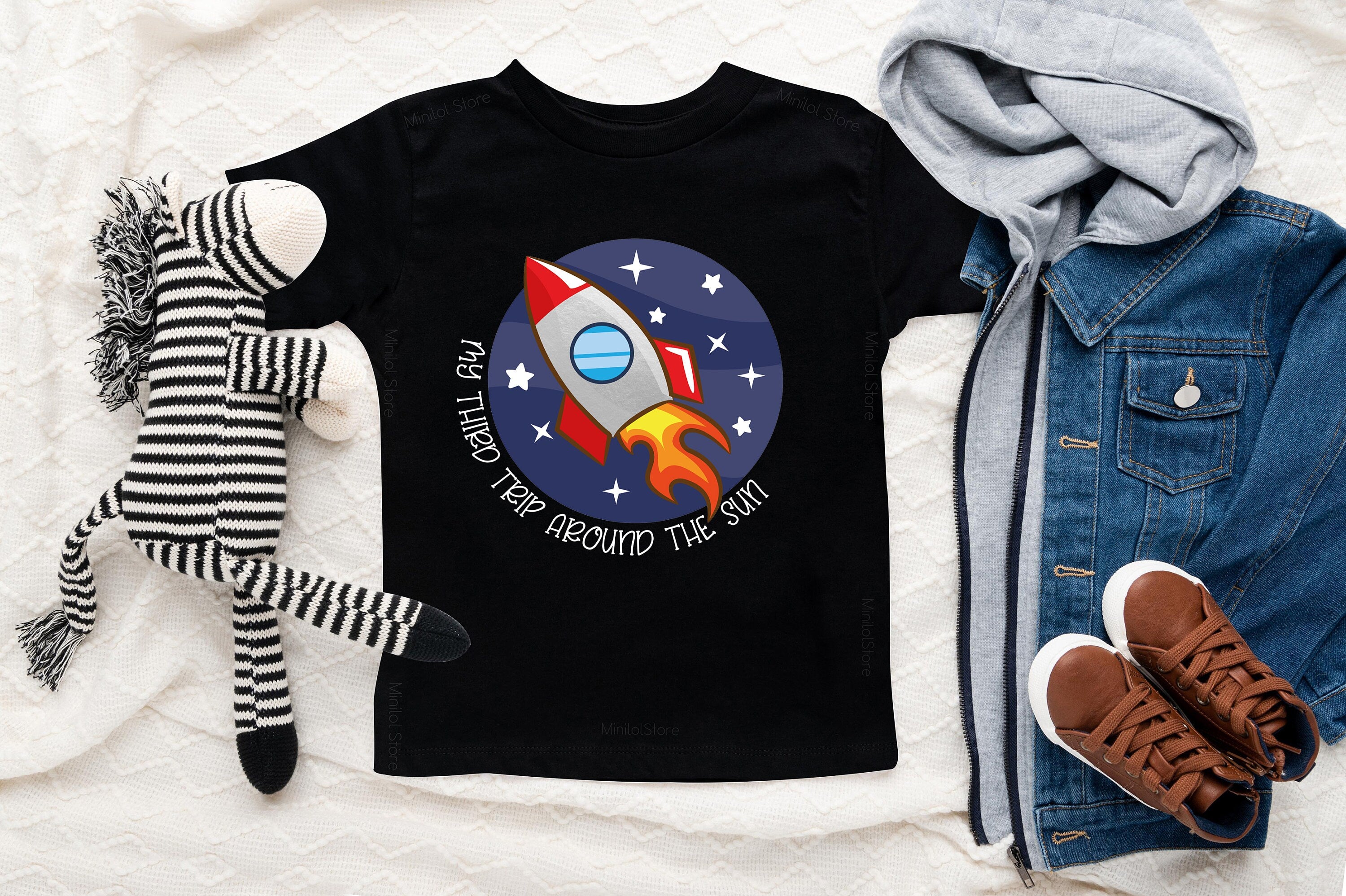 Third Trip Around The Sun Birthday, Rocket Ship Birthday Shirt, 3rd Birthday Shirt Boy, Spaceship Birthday Party, Kids Boy Third Birthday