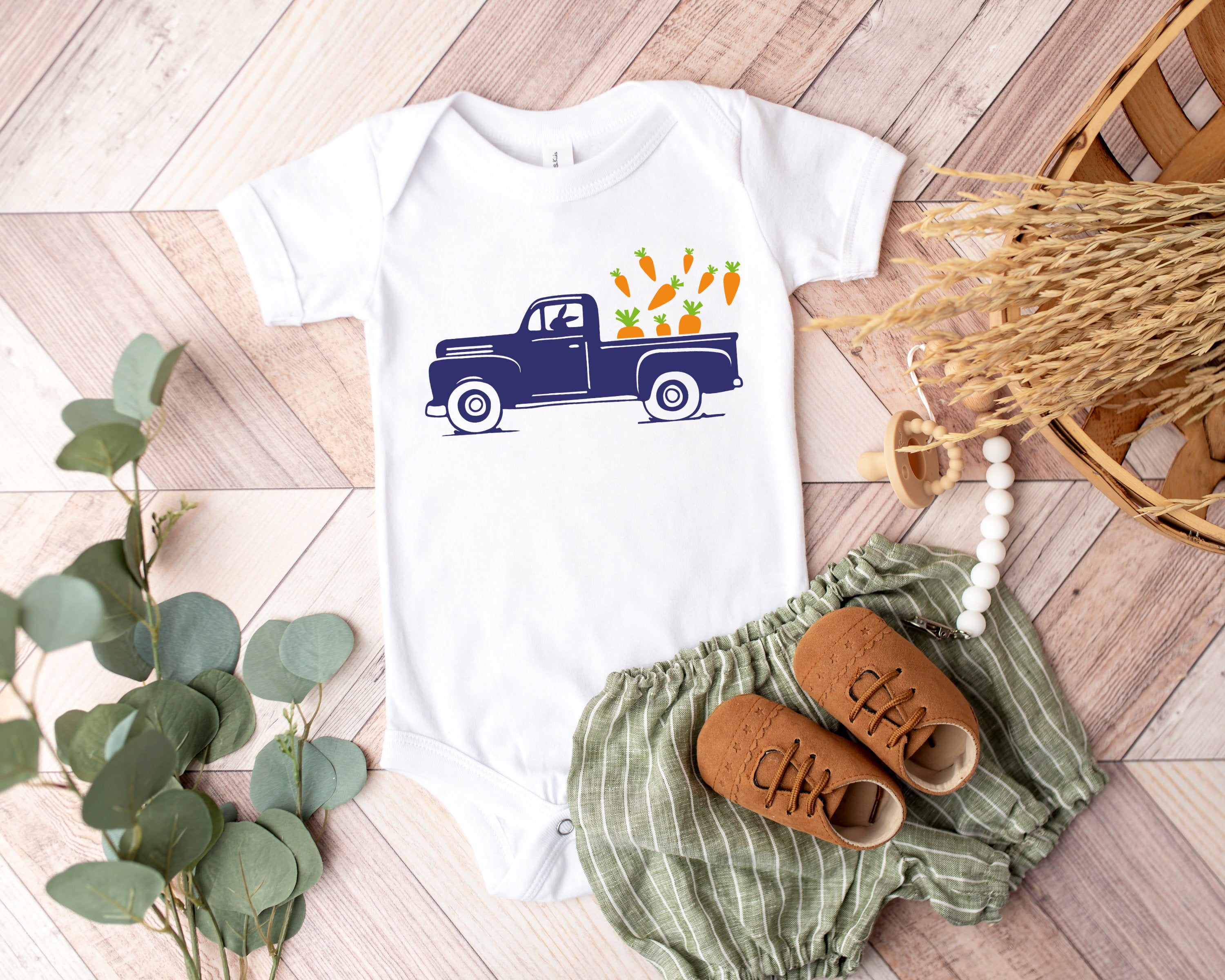 Carrot Truck Onesie®, Easter Onesie®, Baby Onesie®, Vintage Truck Onesie®