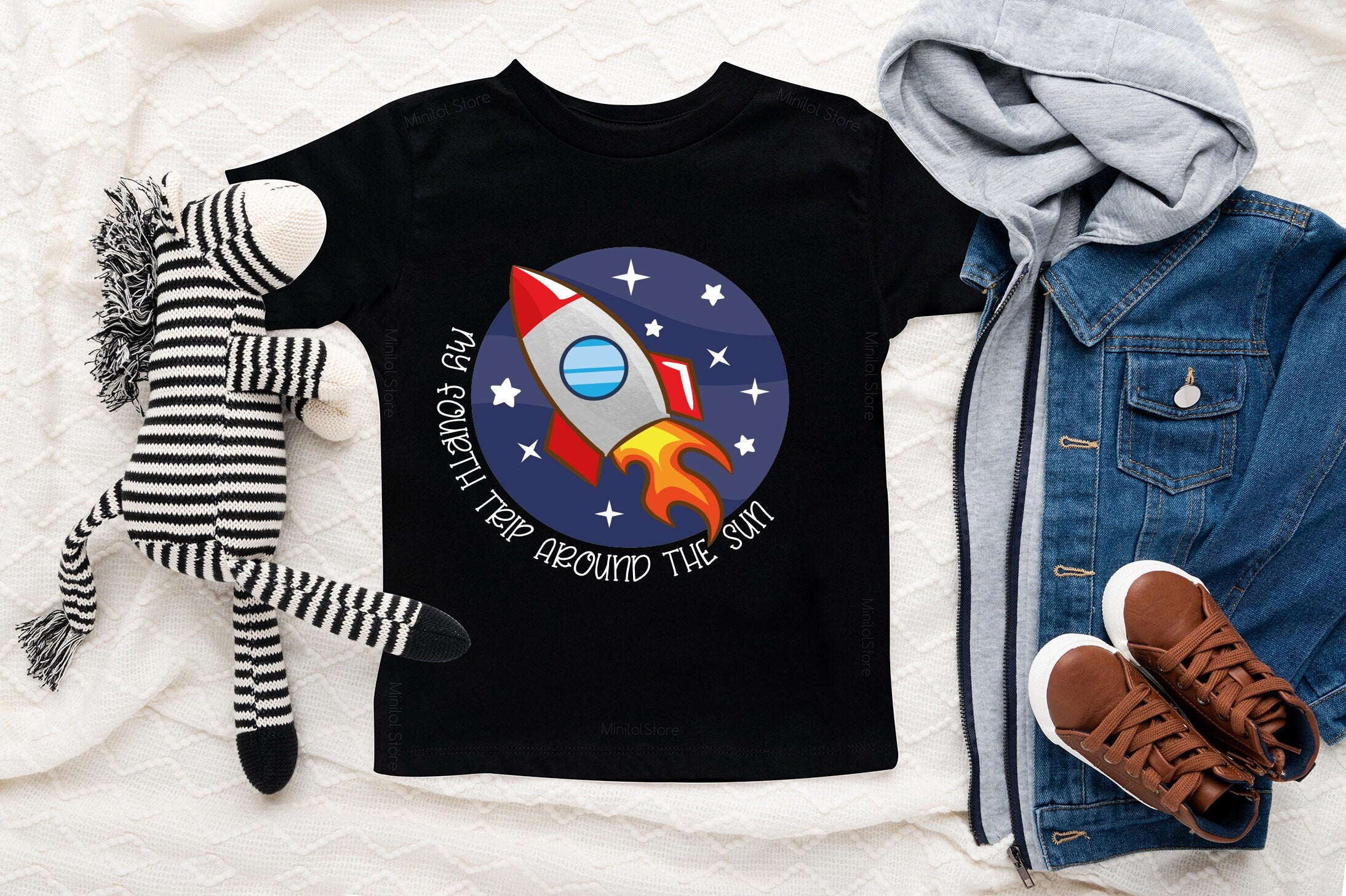 Fourth Trip Around The Sun Birthday, Rocket Ship Birthday Shirt, 4th Birthday Shirt Boy, Spaceship Birthday Party, Kids Boy Fourth Birthday