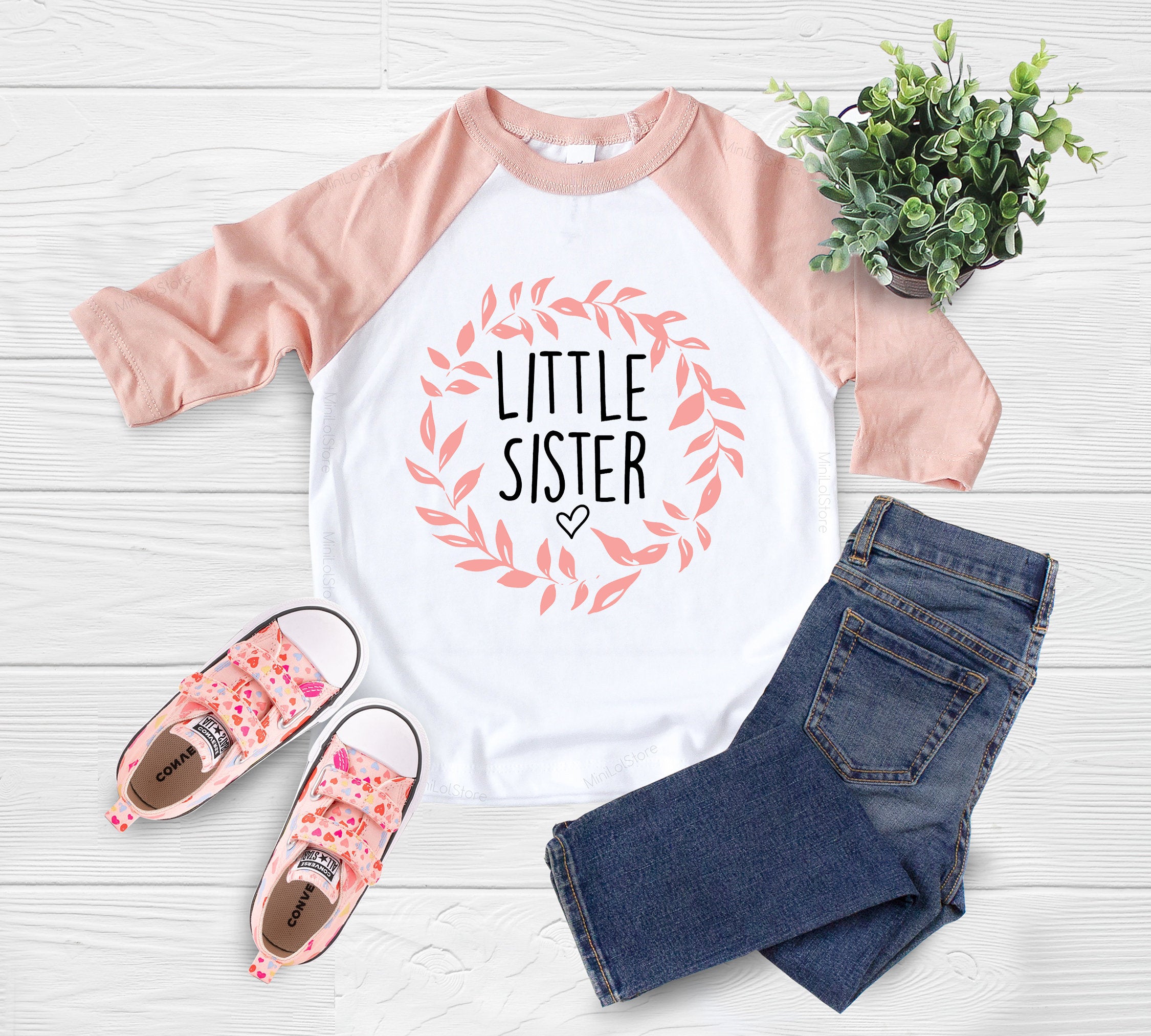 Little Sister Shirt, Little Sister Shirt, Burnt Orange Botanical, Little Sister Toddler Shirt
