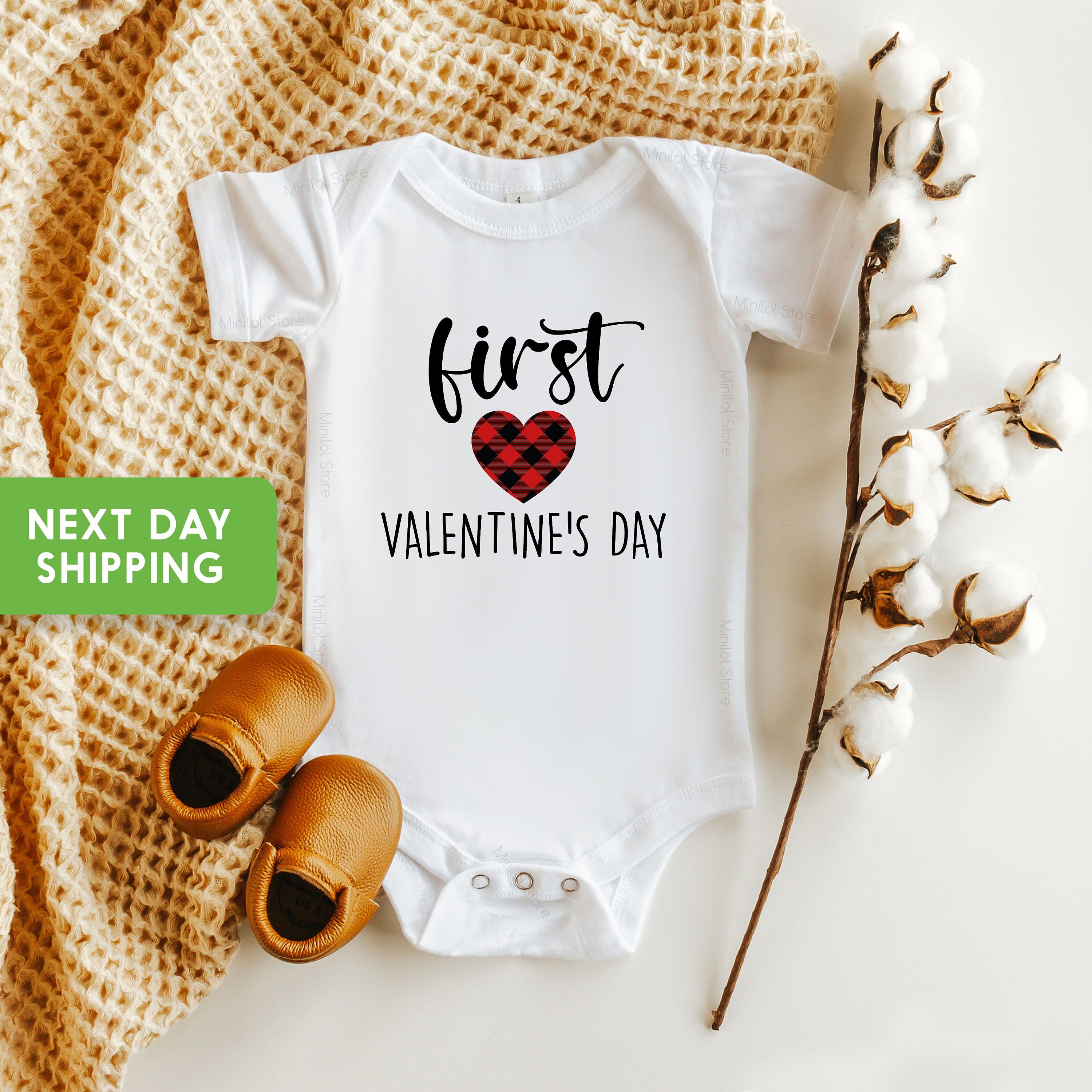Boys First Valentine's Day Onesie® Buffalo Plaid Baby Bodysuit, Baby Valentines Day Onesie® 1st Valentine, First Valentines Day Tee