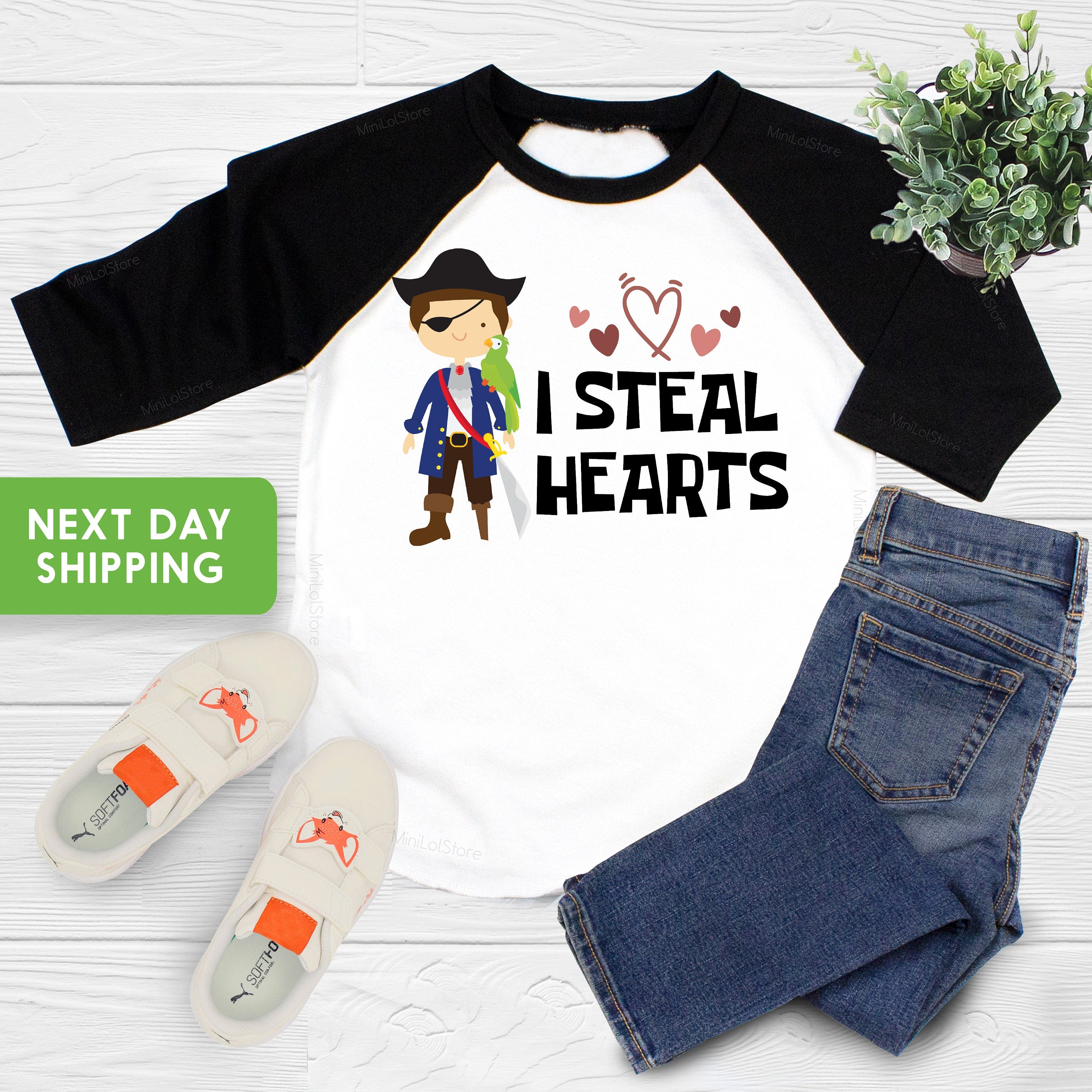 I Steal Hearts OnesieĀ®And Toddler Shirt, Cute Pirate Baby Clothes, Valentines Hearts Pirate Baby Bodysuit