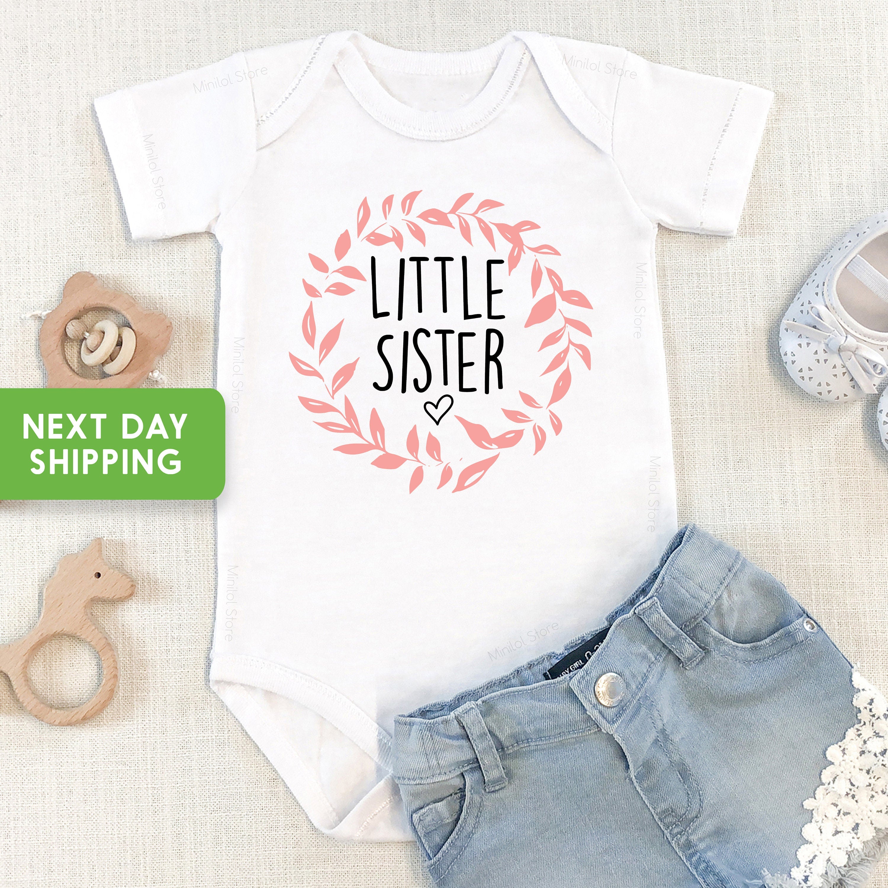 Little Sister Onesie® Little Sister Bodysuit Burnt Orange Botanical, Little Sister,Girl Onesie®