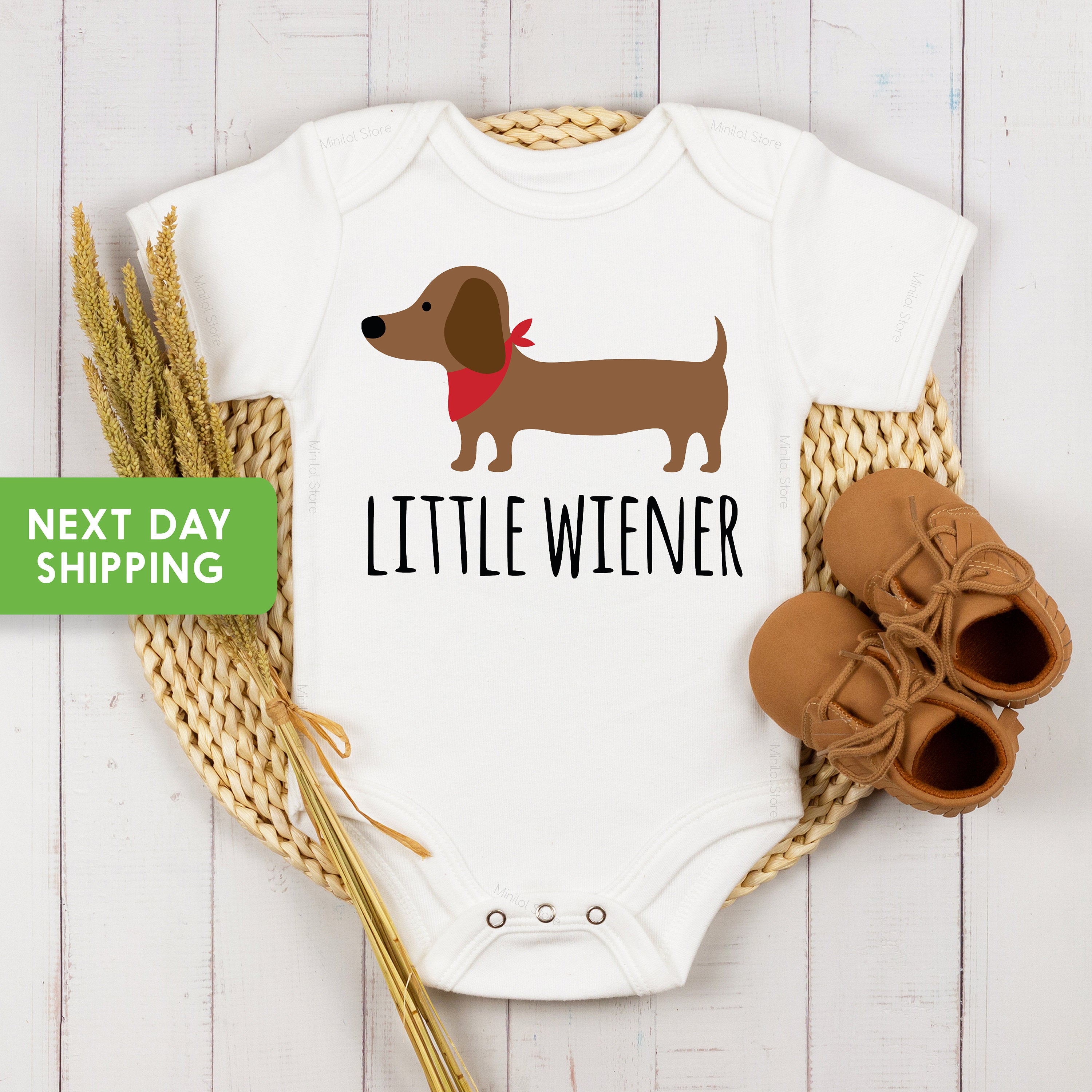 Little Weiner Baby OnesieĀ®Cute Little Weiner Shirt, Little Wiener Baby Gift, Dachshund Baby OnesieĀ®