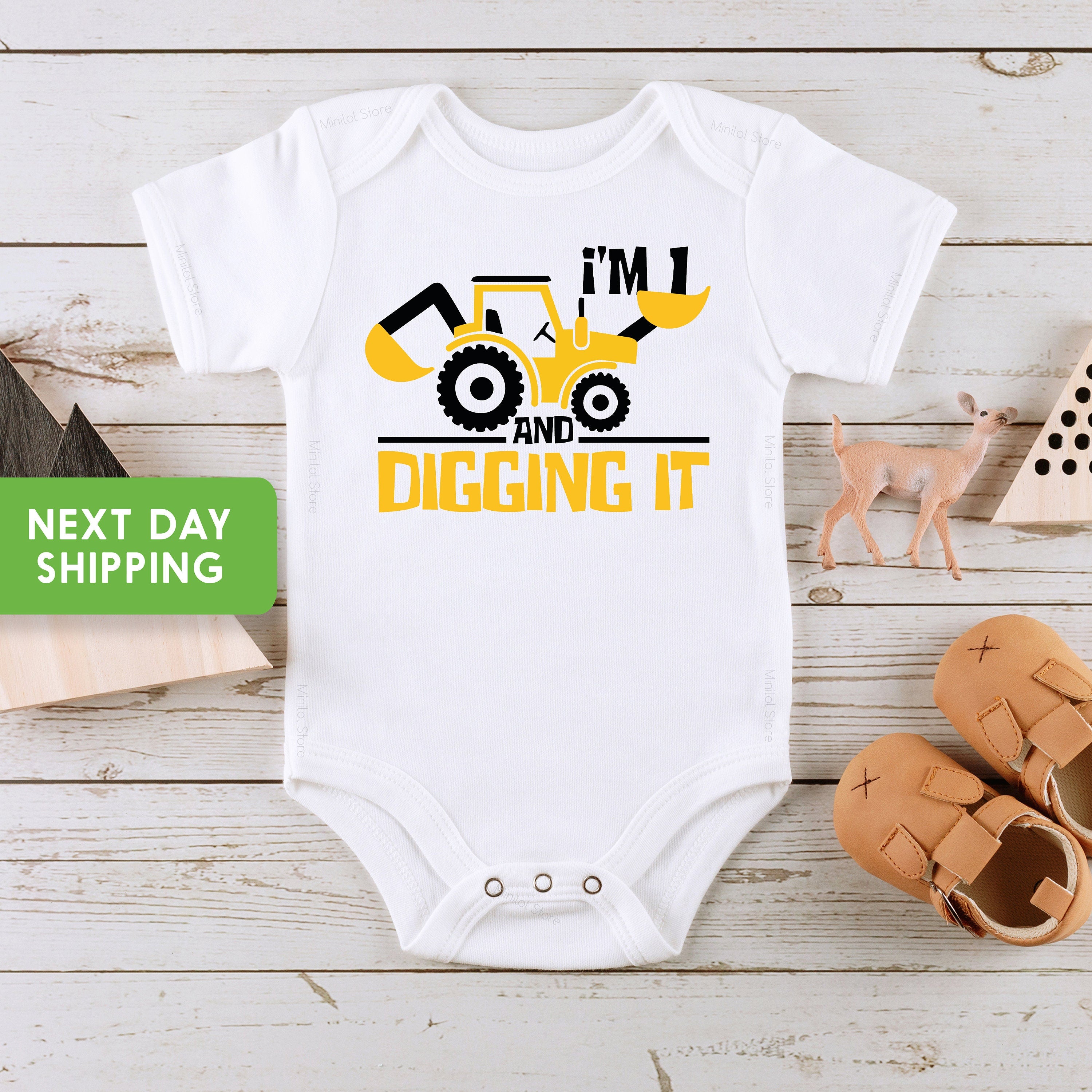 I'm 1 And Digging It, Construction Birthday Shirt, Construction Birthday Boy, One Year Old Construction Party, Construction OnesieĀ®