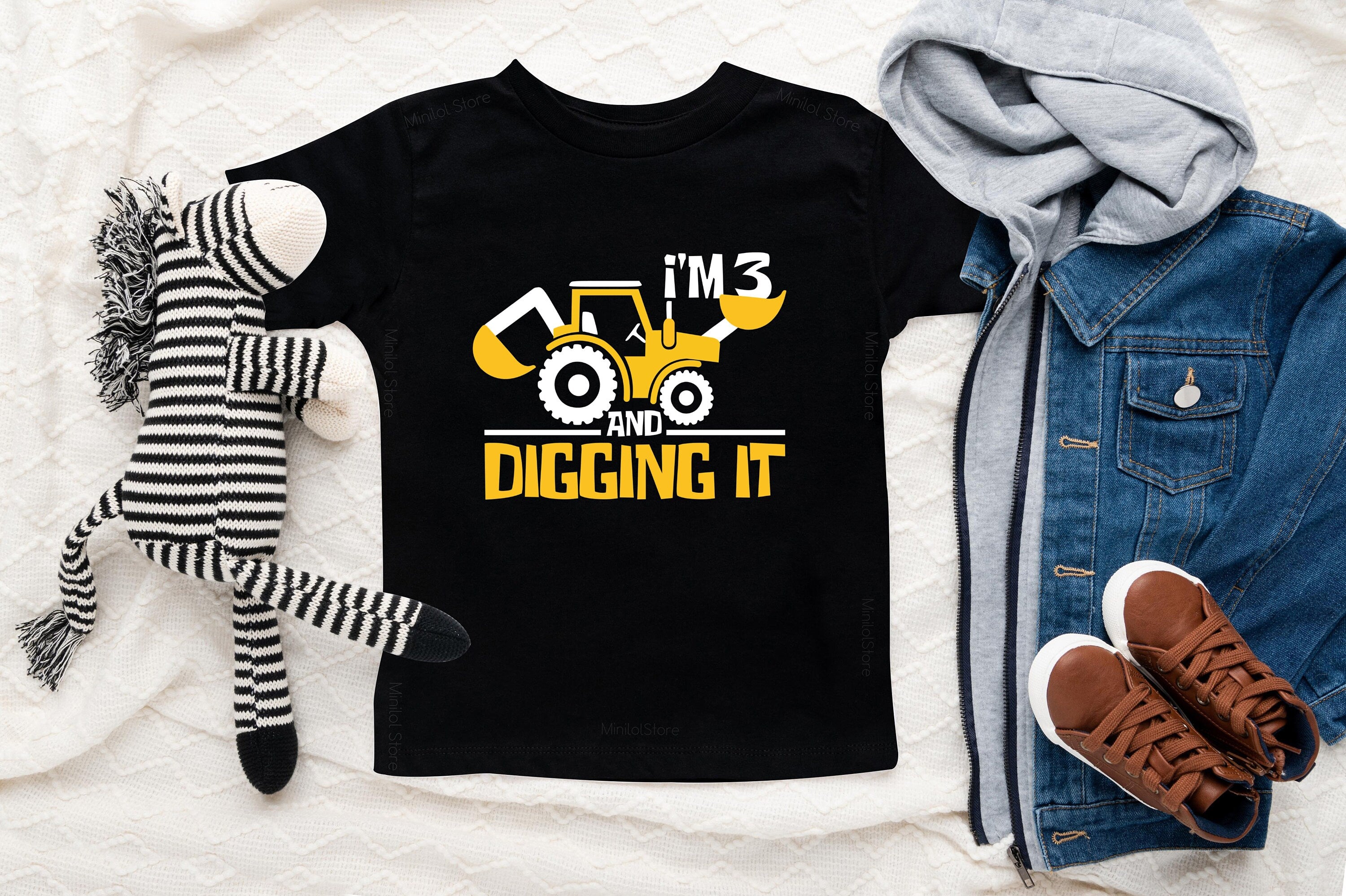 I'm 3 And Digging It, Construction Birthday Shirt, 3 Year Old Birthday Shirt, 3nd Birthday Shirt, Three Year Old Construction Party