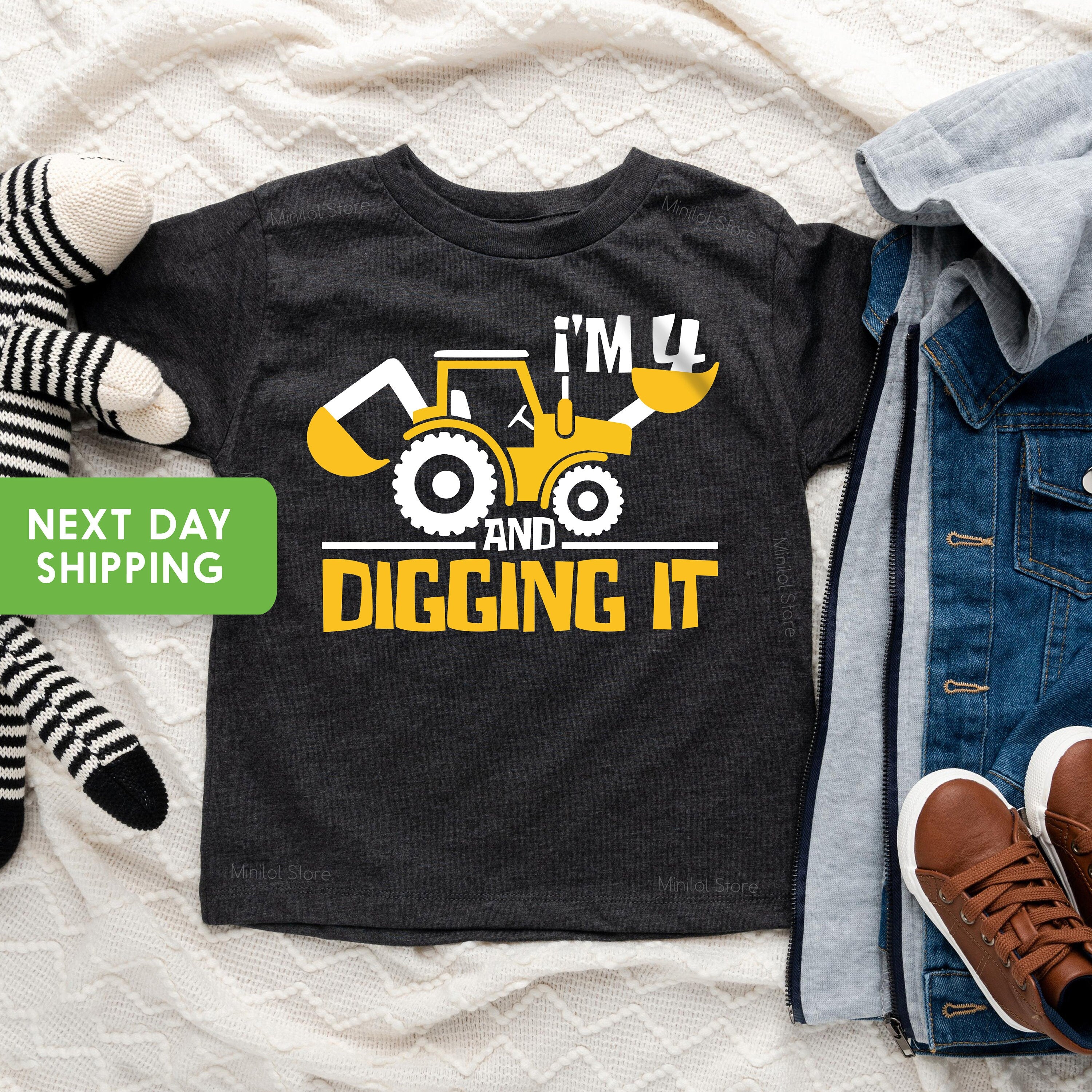 I'm 4 And Digging It, Construction Birthday Shirt, 4 Year Old Birthday Shirt, 4th Birthday Shirt, Fourth Year Old Construction Party