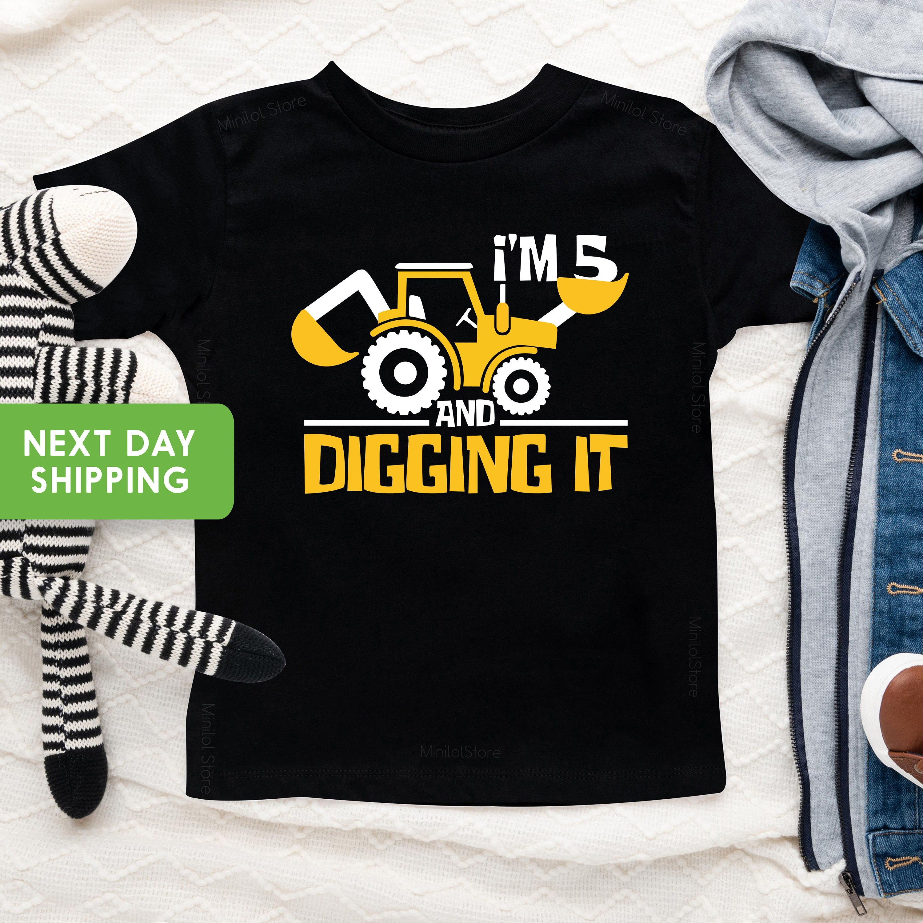 I'm 5 And Digging It, Construction Birthday Shirt, 5 Year Old Birthday Shirt, 5th Birthday Shirt, Five Year Old Construction Party