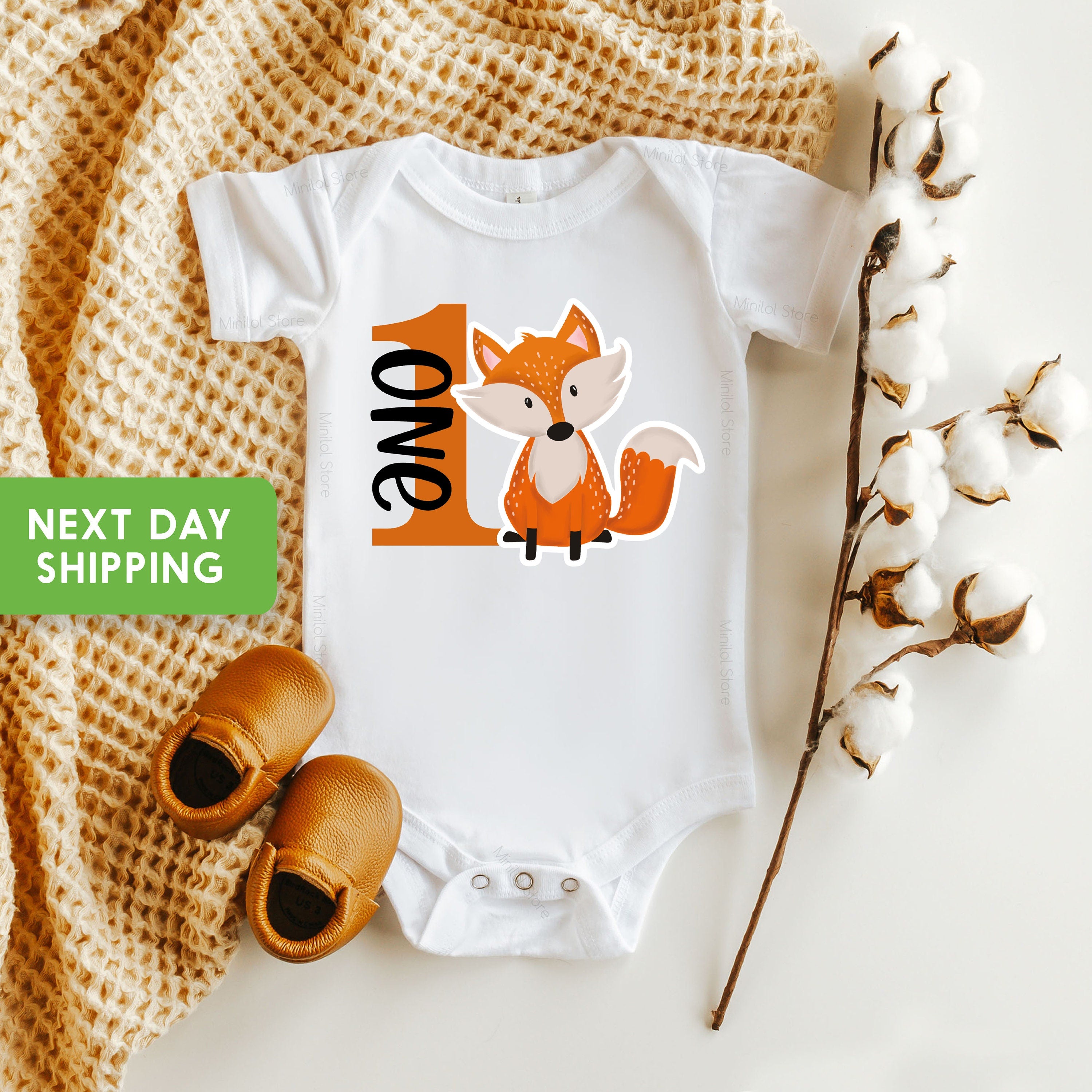 Fox First Birthday OnesieĀ® Woodland Birthday Outfit, One Shirt, Fox Birthday Party Shirt, First Birthday Shirt, Fox Party