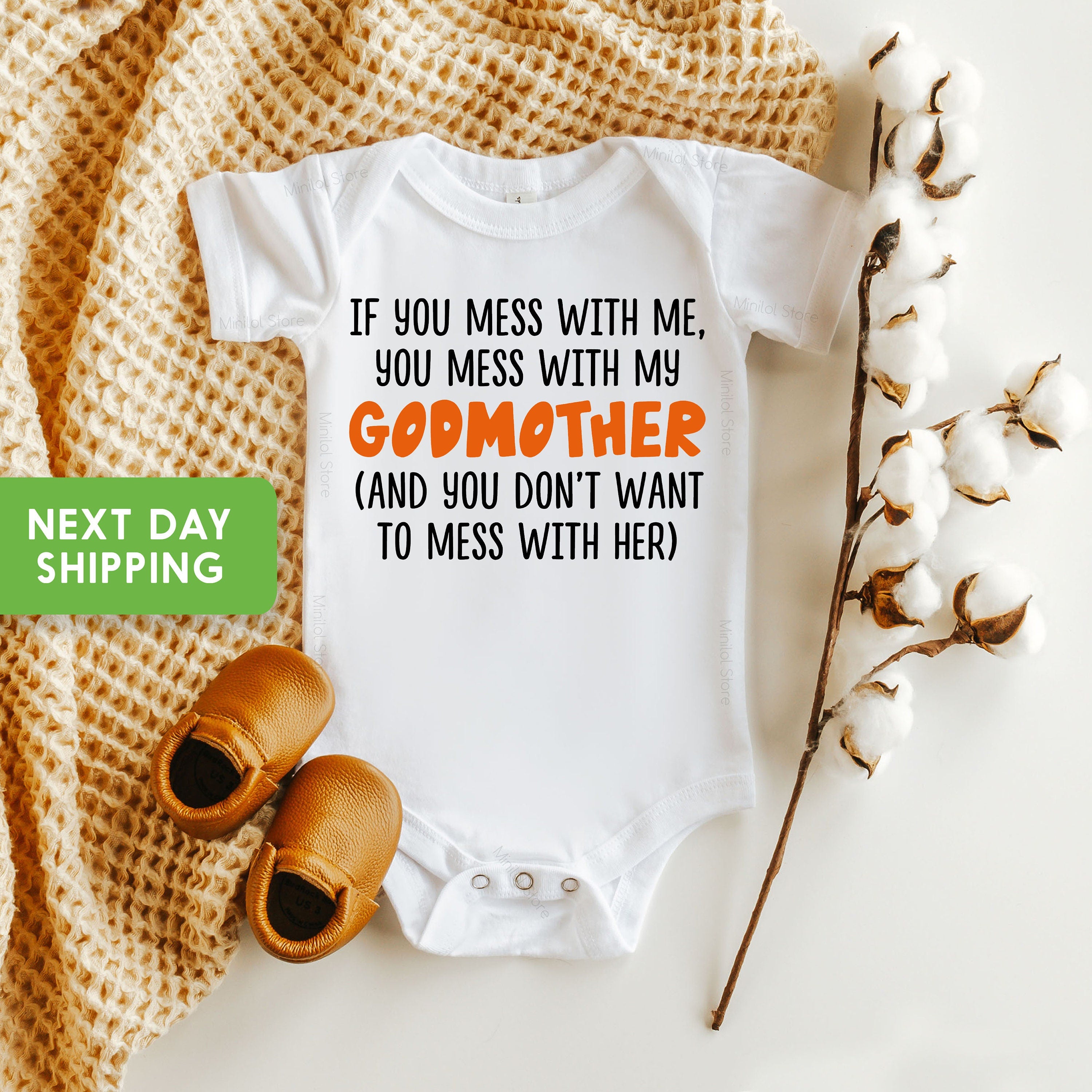 Mess With Me You Mess With My Godmother Baby Bodysuit, Godmommy Gift From Godson, Goddaughter Onesie®
