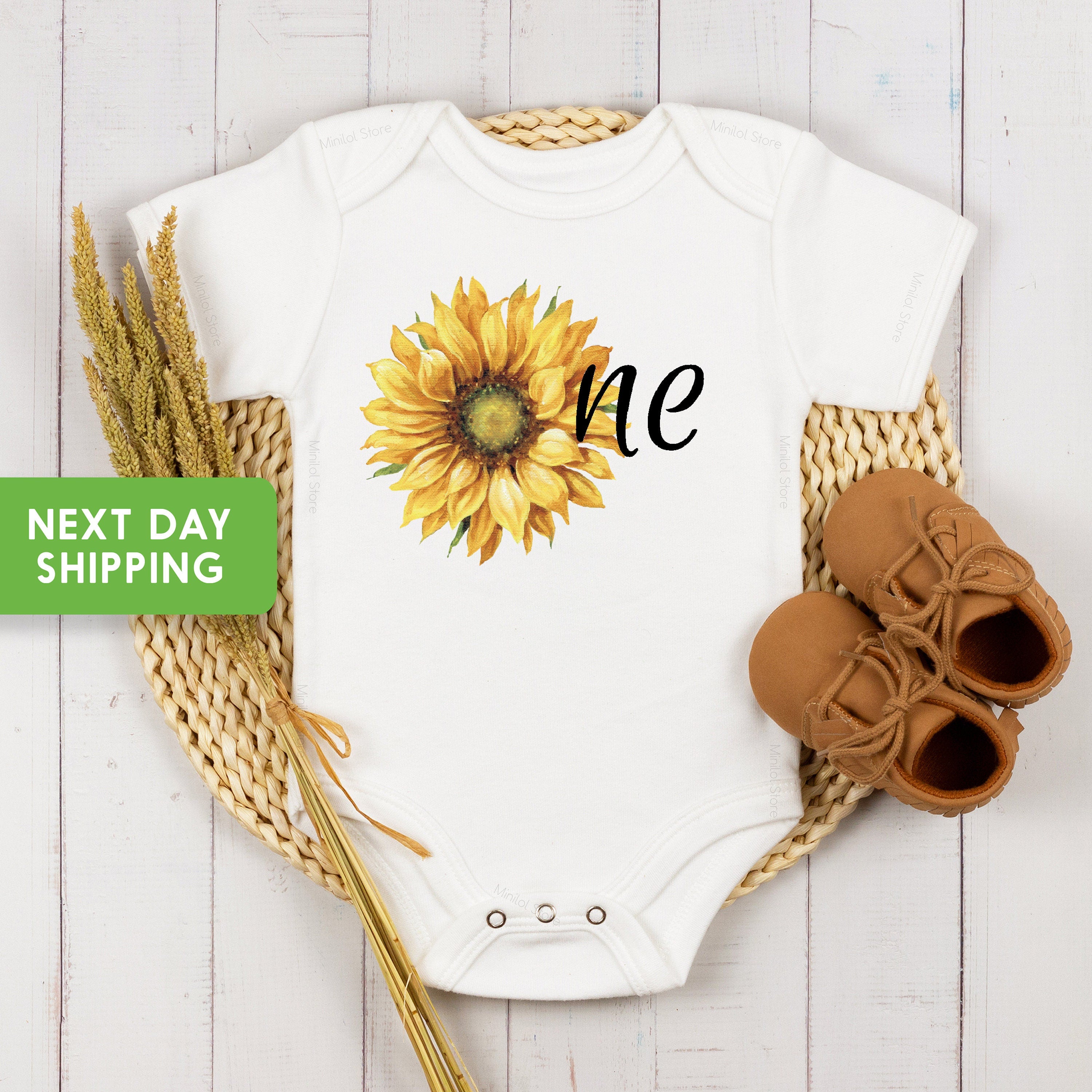 Sunflower First Birthday OnesieĀ® Sunflower 1st Birthday Bodysuit, Girl 1st Birthday Outfit