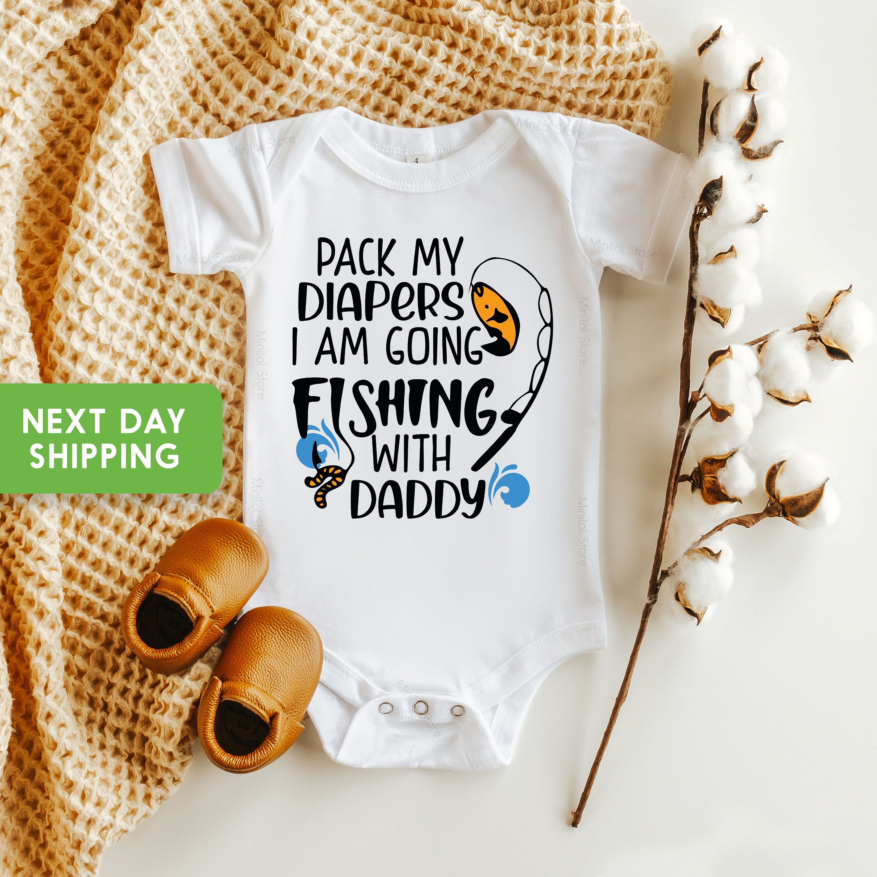 Fishing Baby Onesie® Pack my Diapers I Am Going Fishing With Dad Onesie® Funny Fishing Onesie®For Baby, Cute Fishing Bodysuit For Baby
