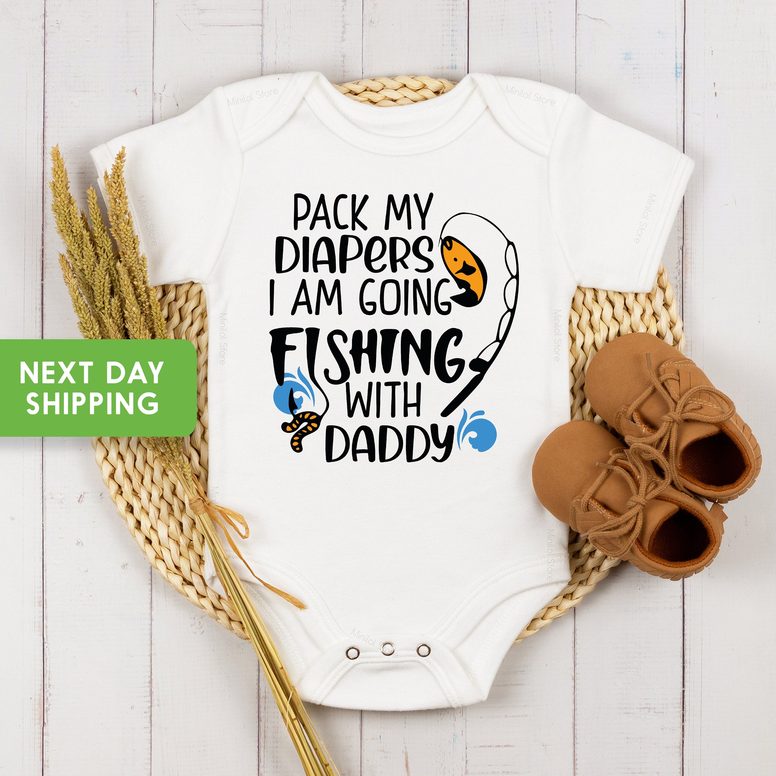 Fishing Baby Onesie® Pack my Diapers I Am Going Fishing With Dad Onesie® Funny Fishing Onesie®For Baby, Cute Fishing Bodysuit For Baby