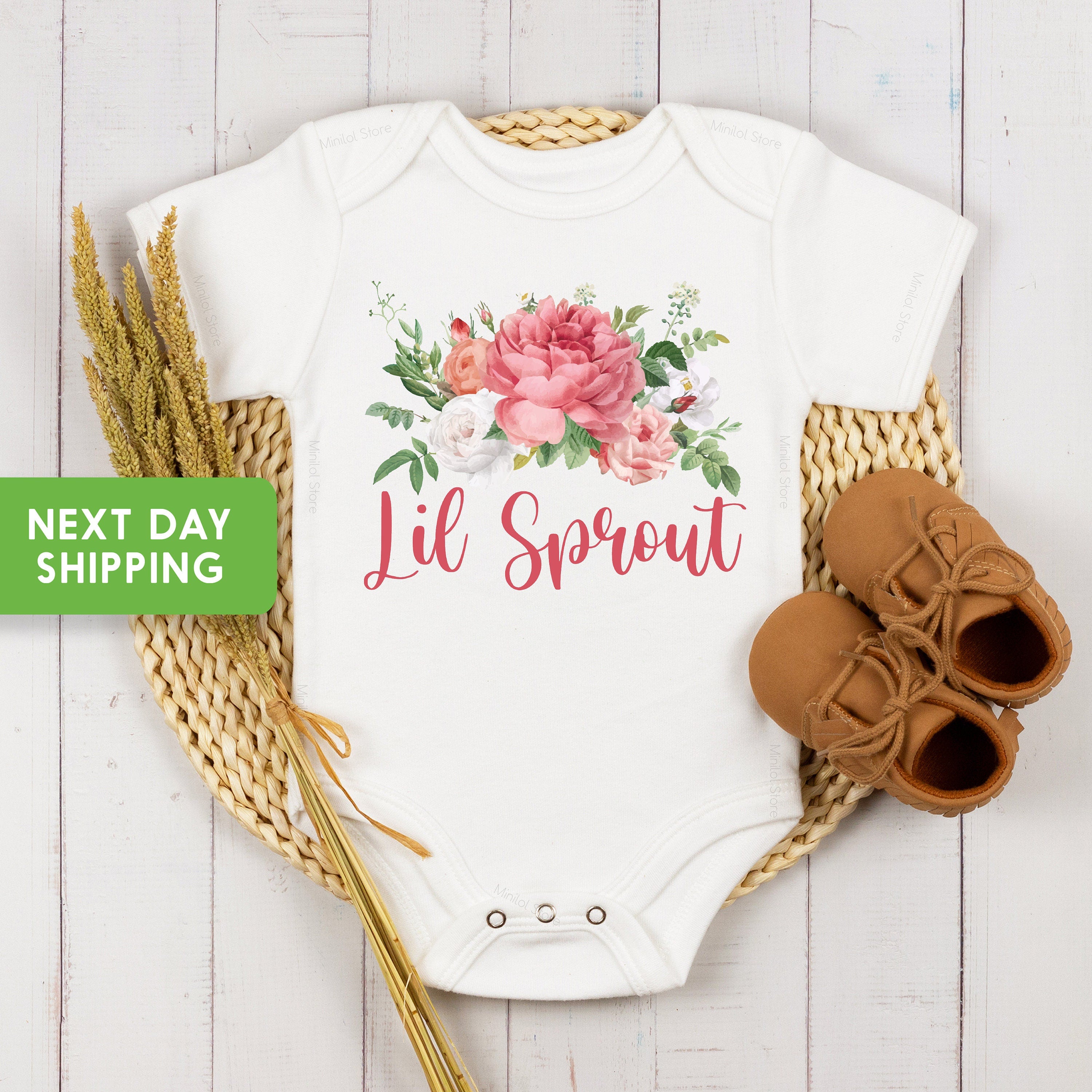 Lil Sprout OnesieĀ® For Girls, Cute Floral Baby OnesieĀ® For Newborn Daughter, Plant Baby OnesieĀ® For Baby