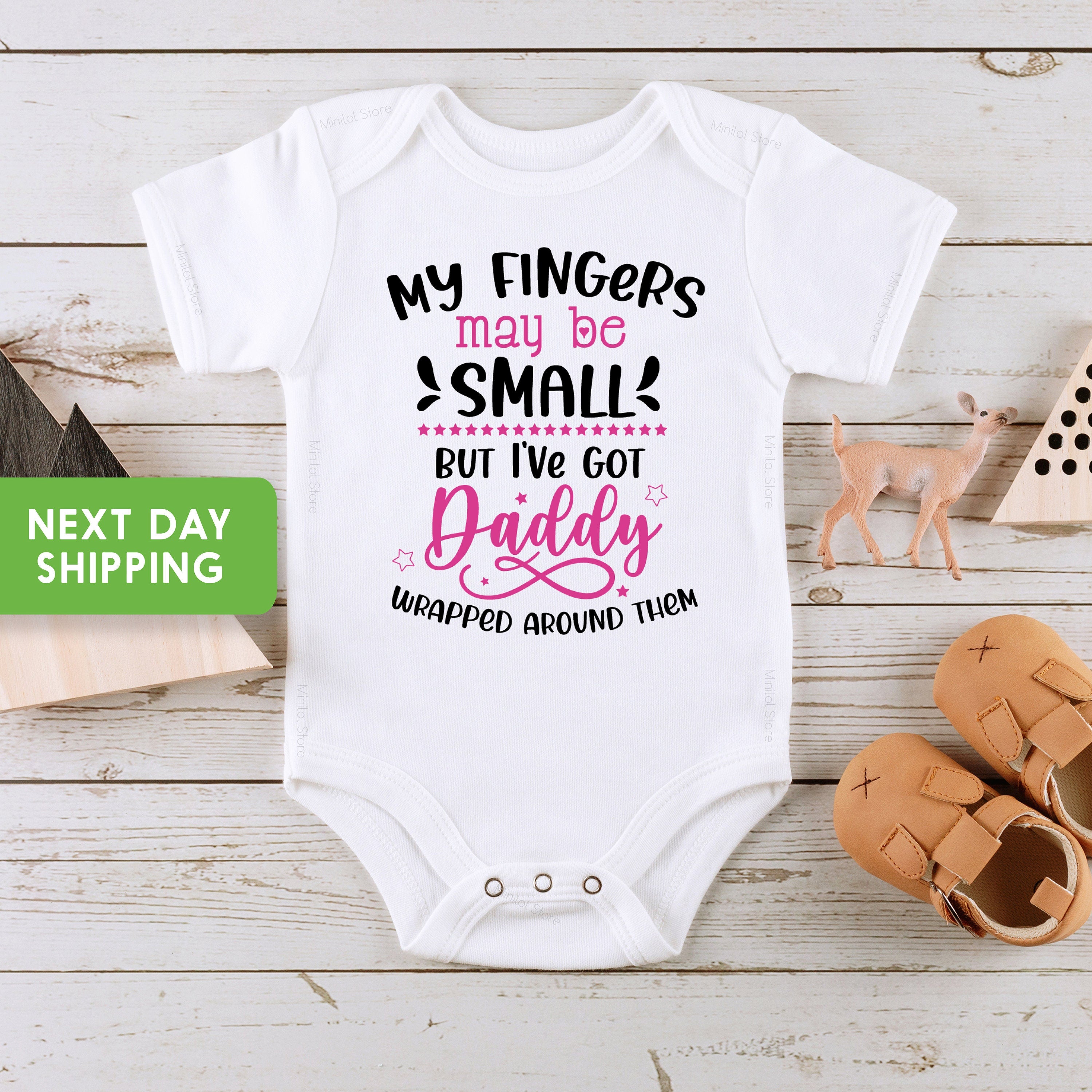 Daddy Baby OnesieĀ® My Fingers May Be Small But I've Got Daddy Wrapped Around Them, Cute Baby OnesieĀ®