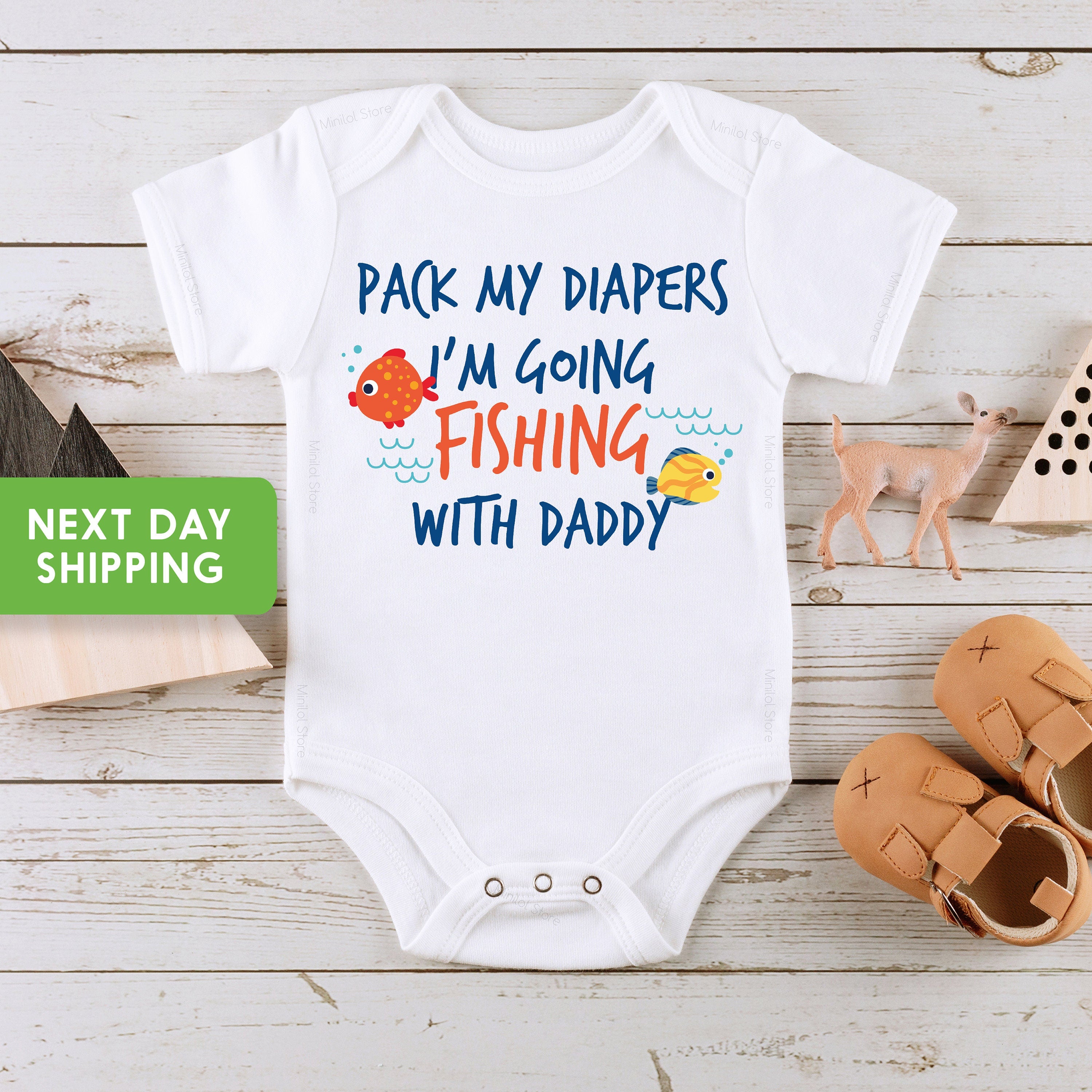 Pack My Diapers I'm Going Fishing With Daddy OnesieĀ® Baby OnesieĀ® Baby Shower Gift, Baby Boy Bodysuit, Cute Baby Bodysuit