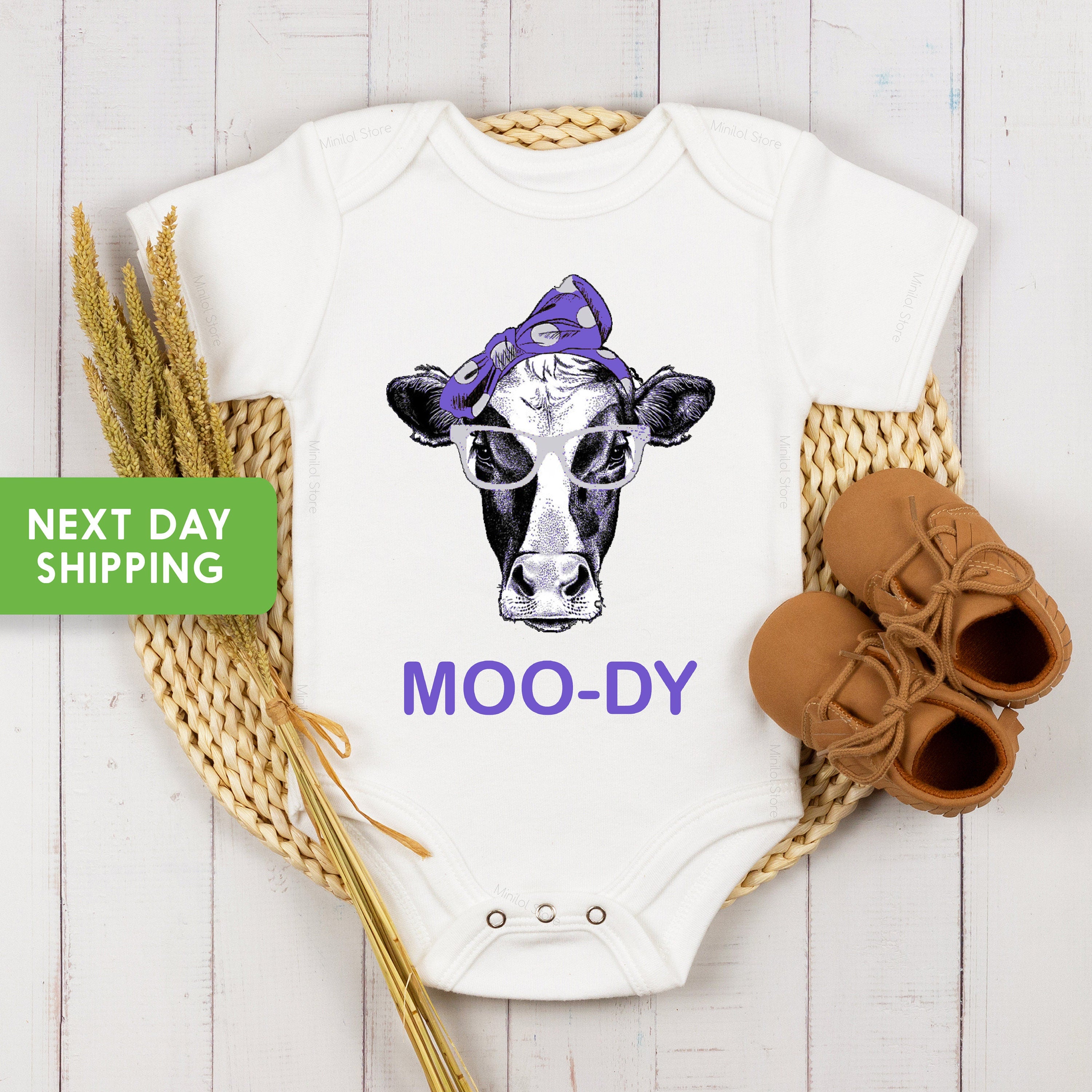 Farm Onesie® Cow Onesie® "Mood-Dy", Country Baby Clothes, Cute Cow Bodysuit, Cute Onesie® Funny Onesie®