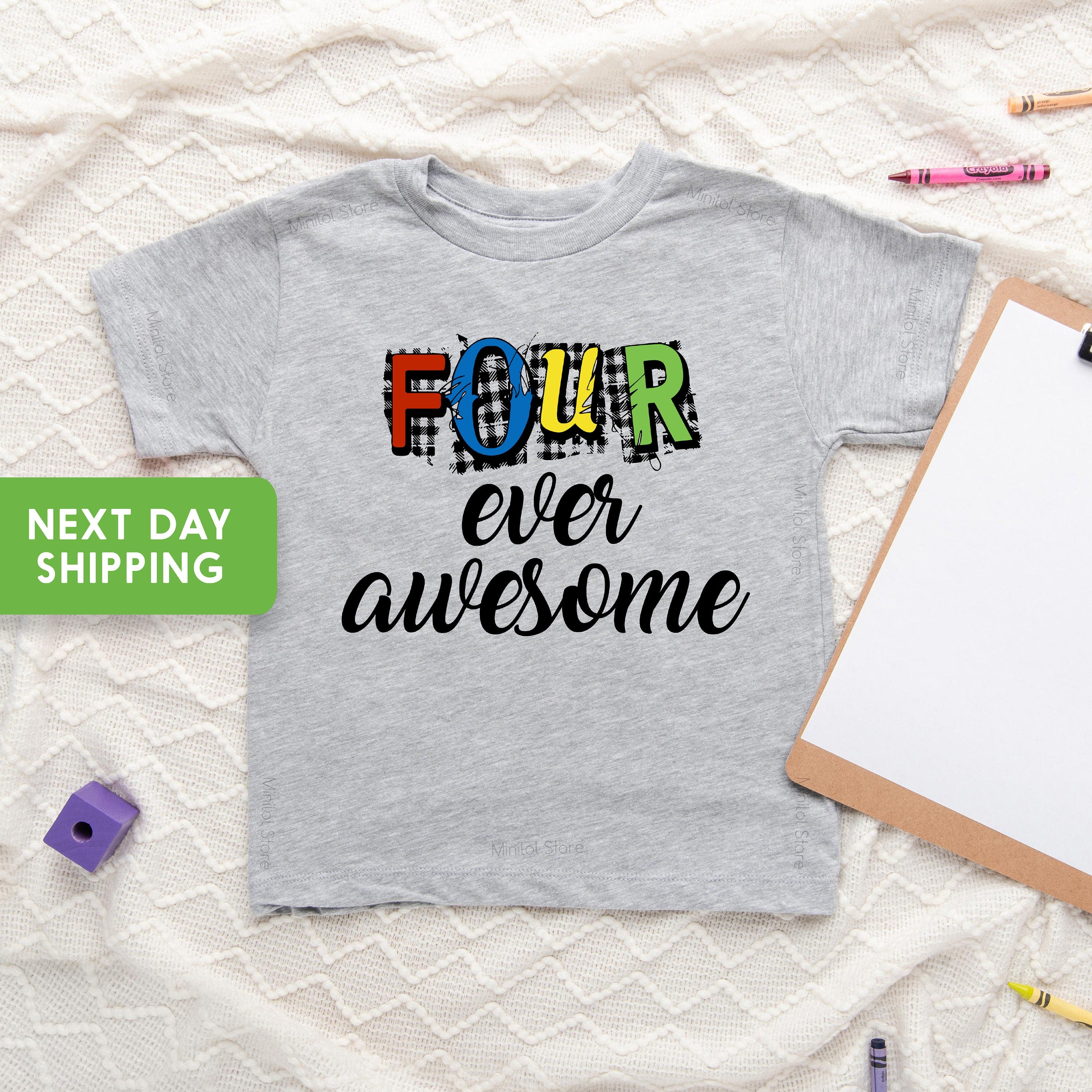Four Ever Awesome Boy Birthday Shirt, 4th Birthday Raglan Shirt, 4 Year Old Boy Shirt, 4th Birthday Boy Shirt