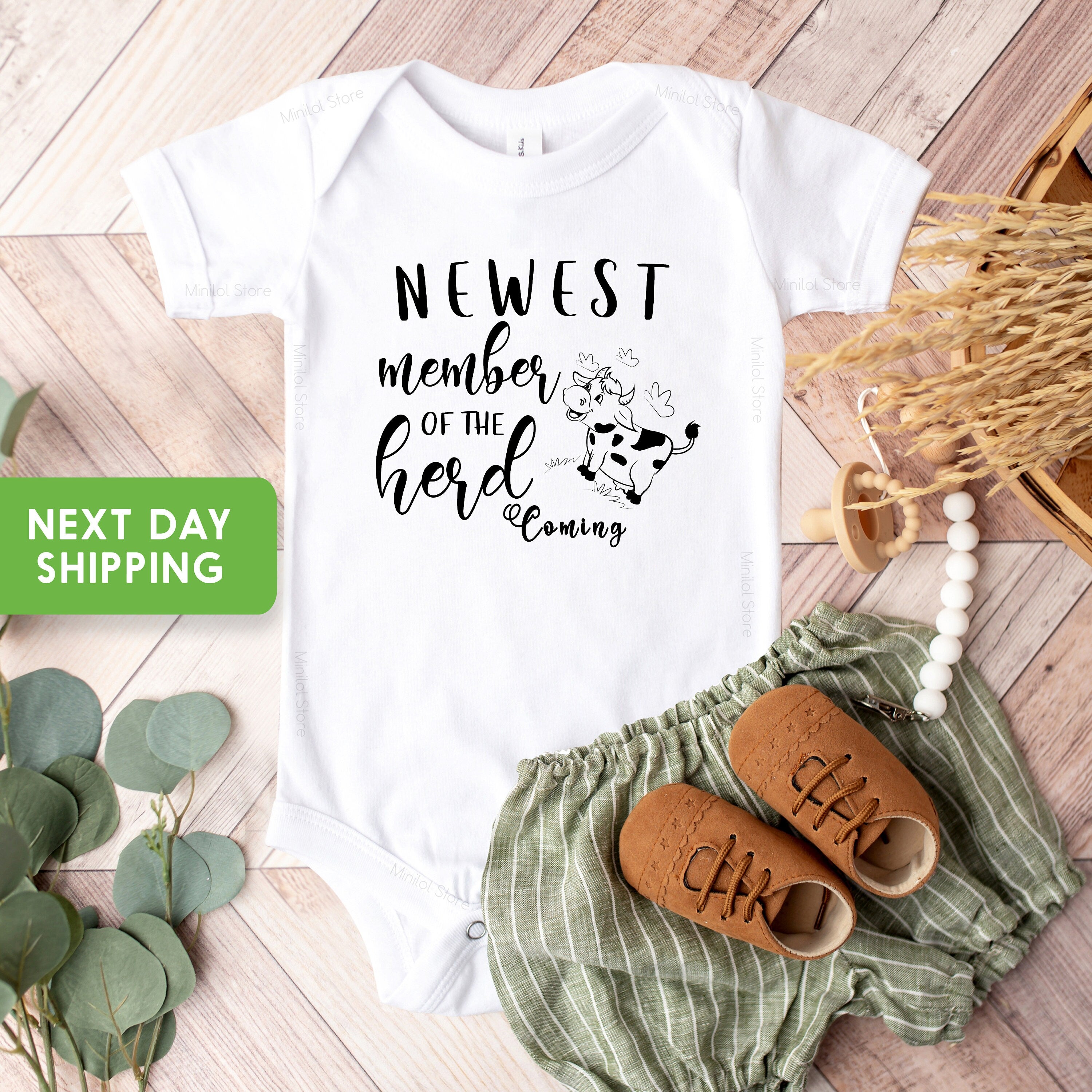 Farm Onesie® Cow Baby Onesie® "New To The Herd" Onesie® Cow Baby, Country Baby