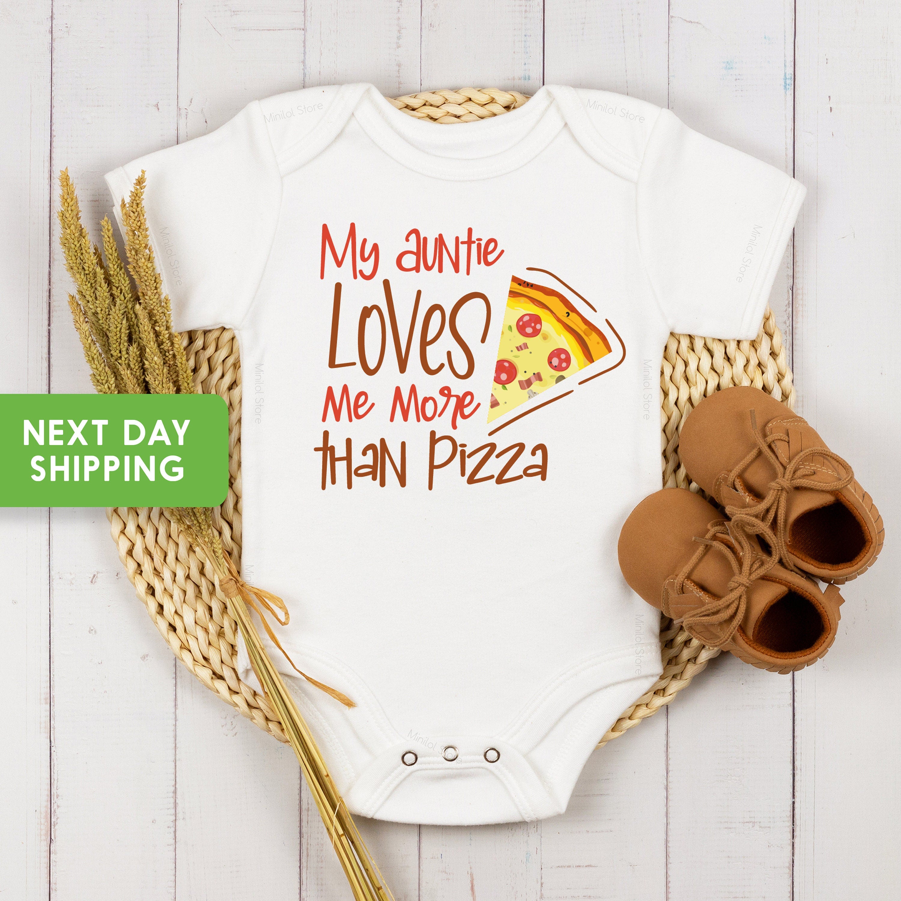 Aunt OnesieĀ® My Aunt Loves Me More Than Pizza OnesieĀ® New Aunt Baby OnesieĀ® Cute Baby OnesieĀ®