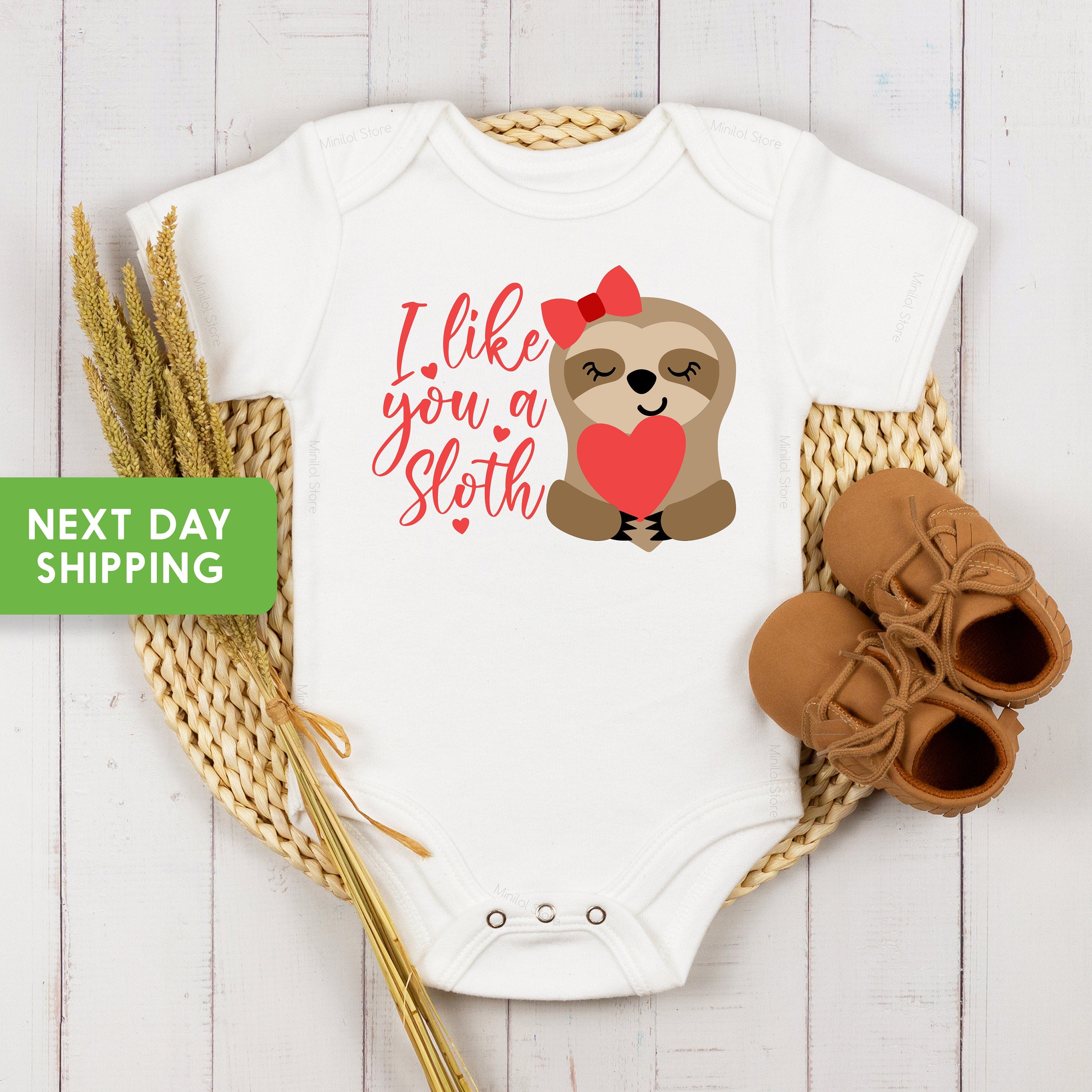 I Like You A Sloth OnesieĀ®, Cute Valentines Day OnesieĀ®, Valentines Sloth Kids Shirt
