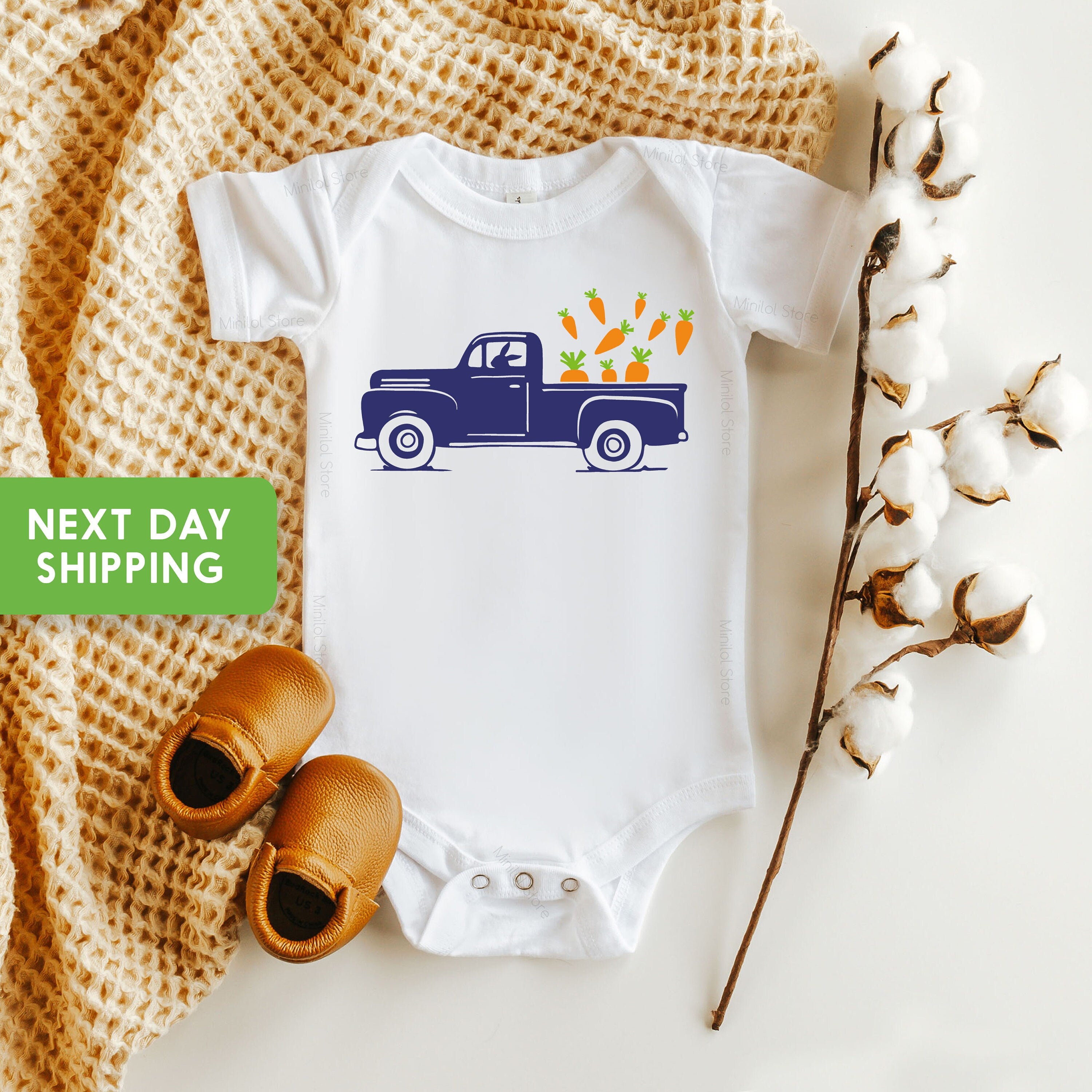 Carrot Truck Onesie®, Easter Onesie®, Baby Onesie®, Vintage Truck Onesie®