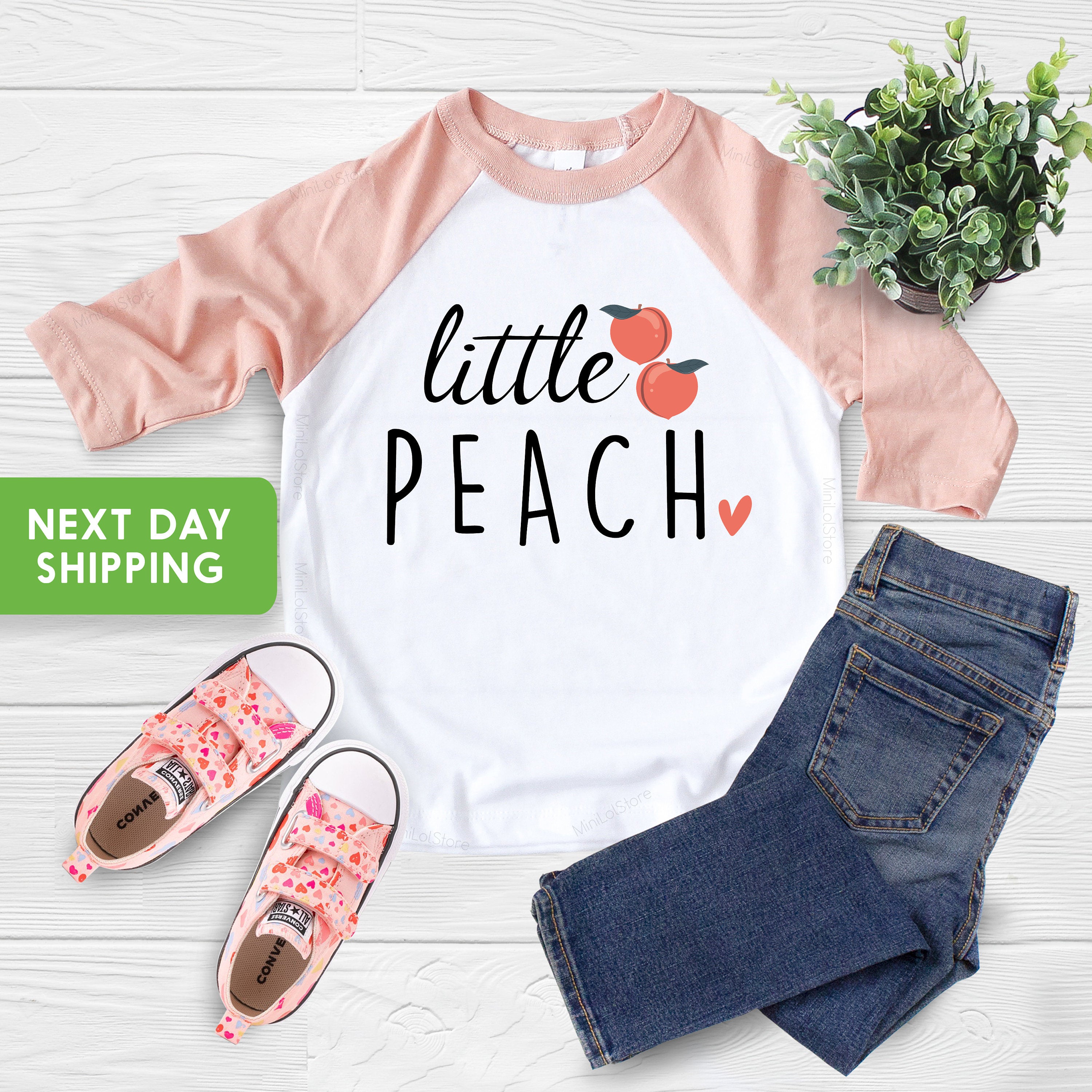 Little Peach Kids Shirt, Fruit Baseball Shirt, Cute Toddler Shirt, Funny Food Pun OnesieĀ®
