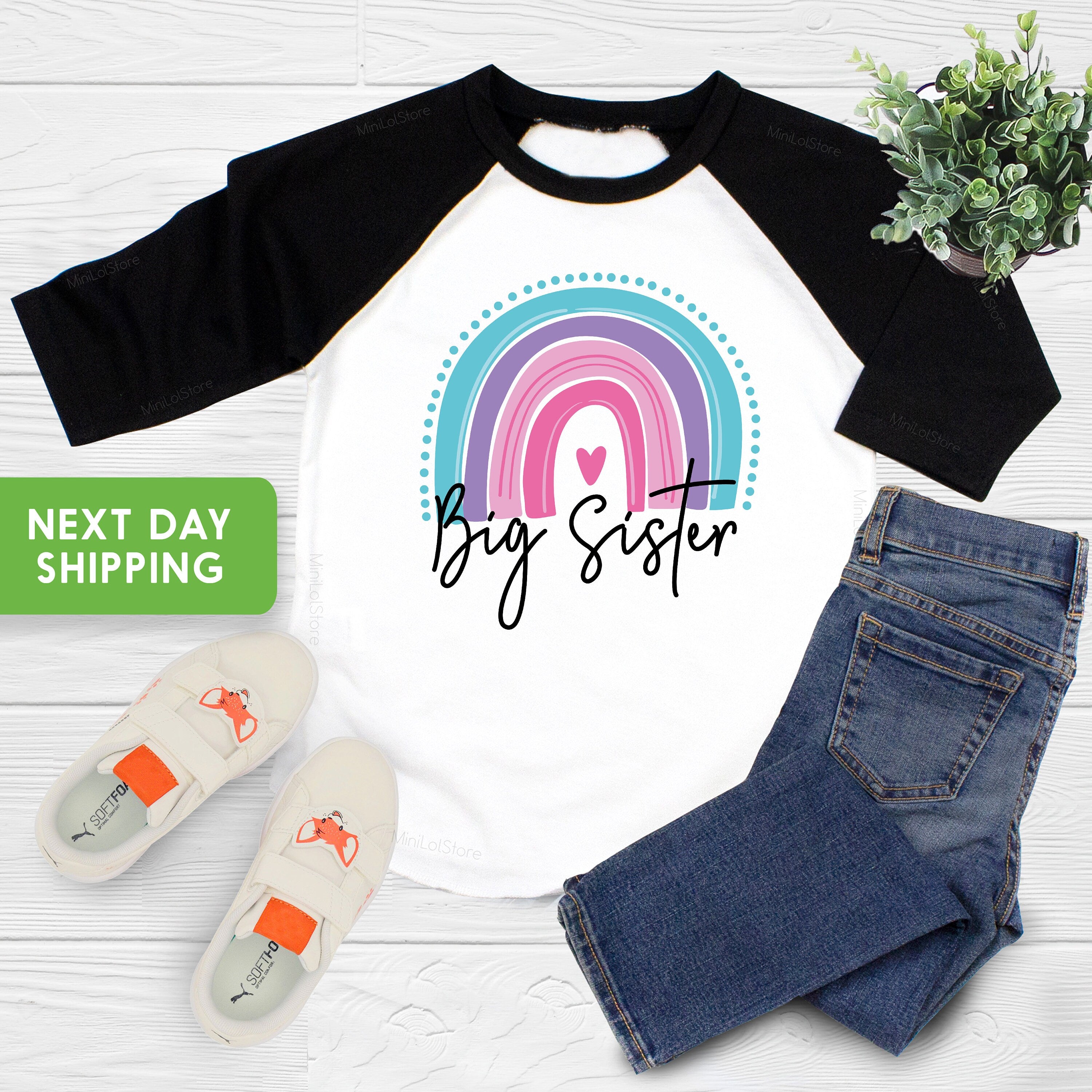 Big Sister Rainbow Shirt, Big Sister Toddler Girl Tee, Big Sister Toddler Shirt, Modern Rainbow Shirt, Cute Girl Shirt, Toddler Girl Raglan