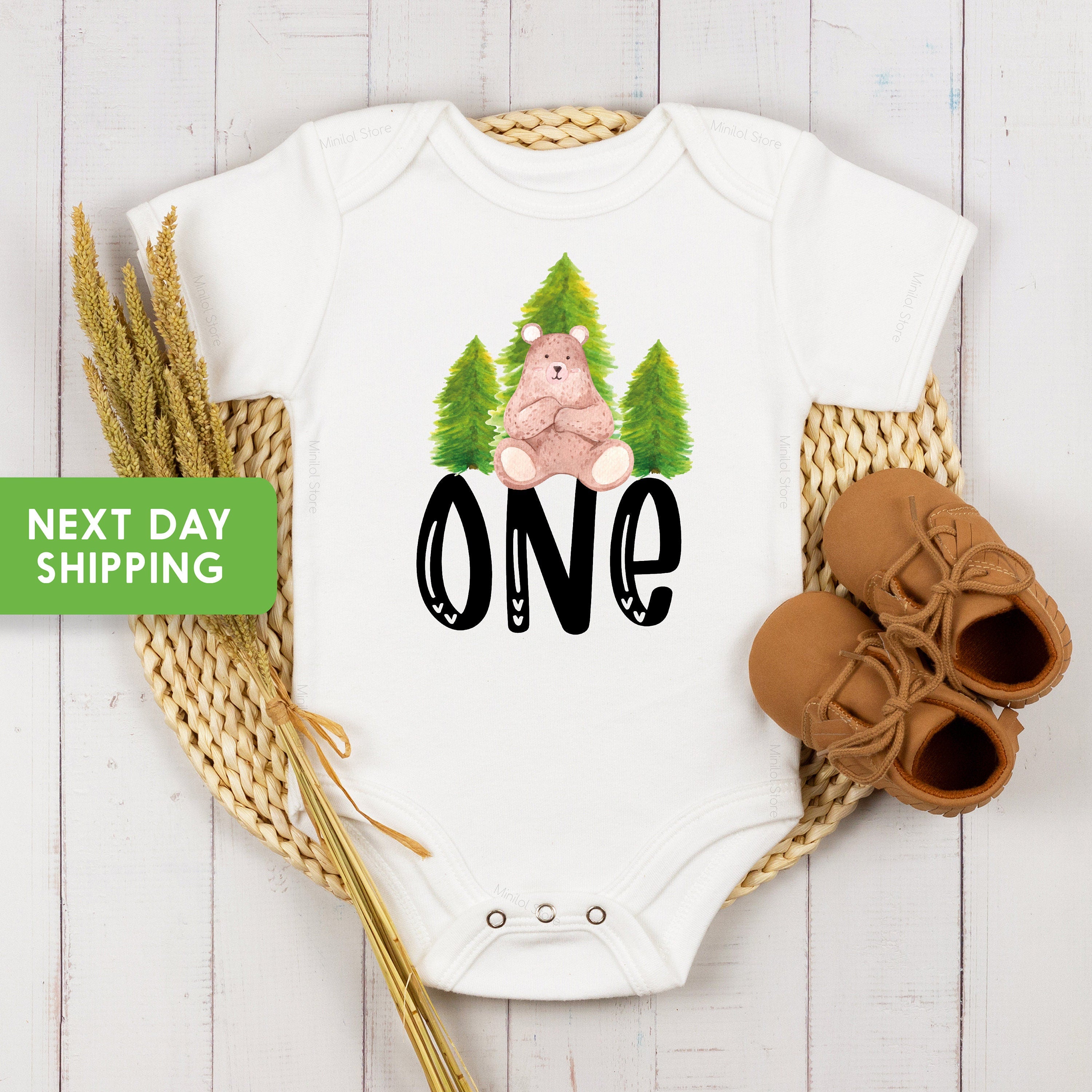 Woodland Birthday OnesieĀ® First Birthday Boy Shirt, Cute One Shirt, Camping Birthday OnesieĀ® Bear Shirt, Woodland Animals Shirt