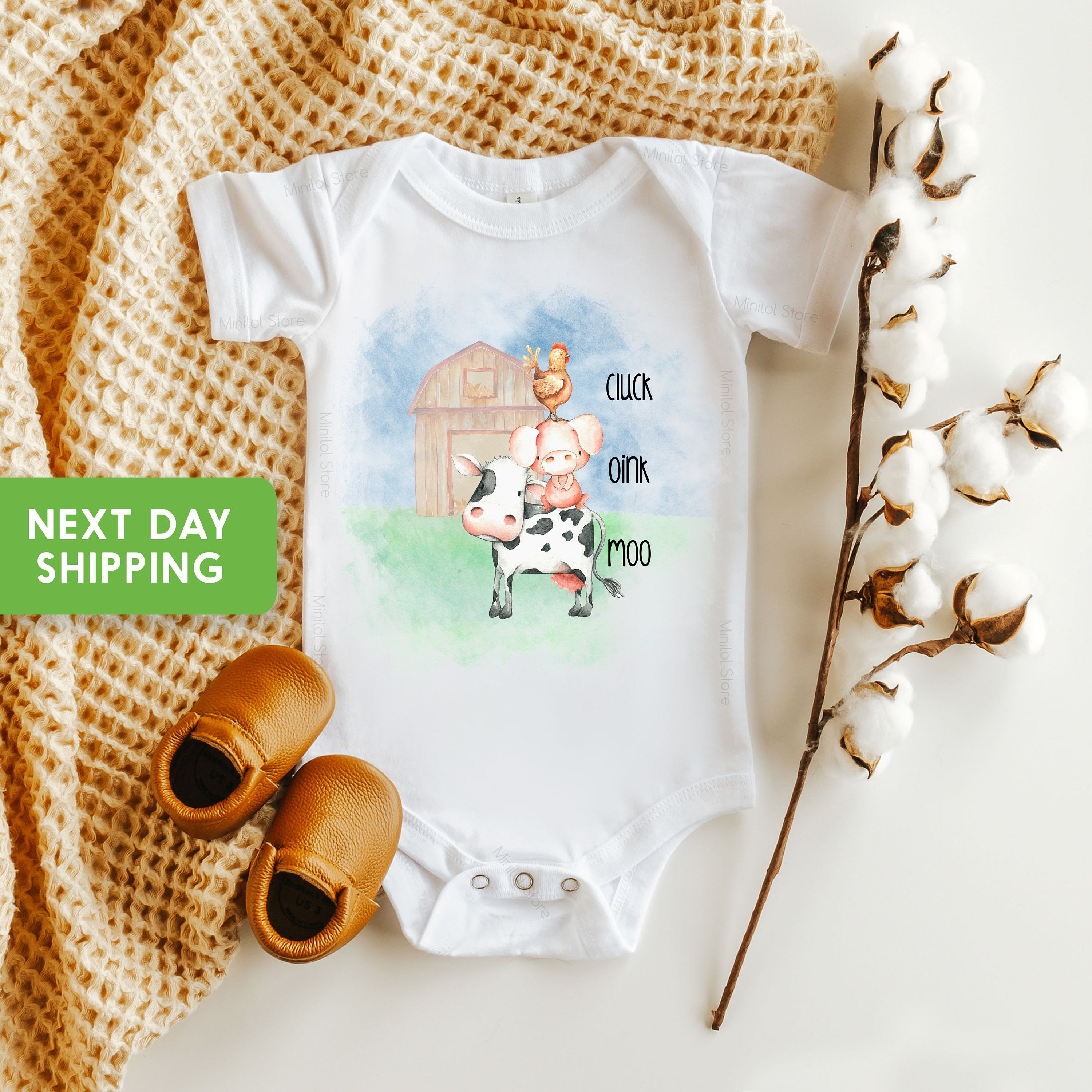 Cluck Oink Moo OnesieĀ®, Farm OnesieĀ®, Cow Baby Shirt, Baby Shower Gift, Little Farmer OnesieĀ®