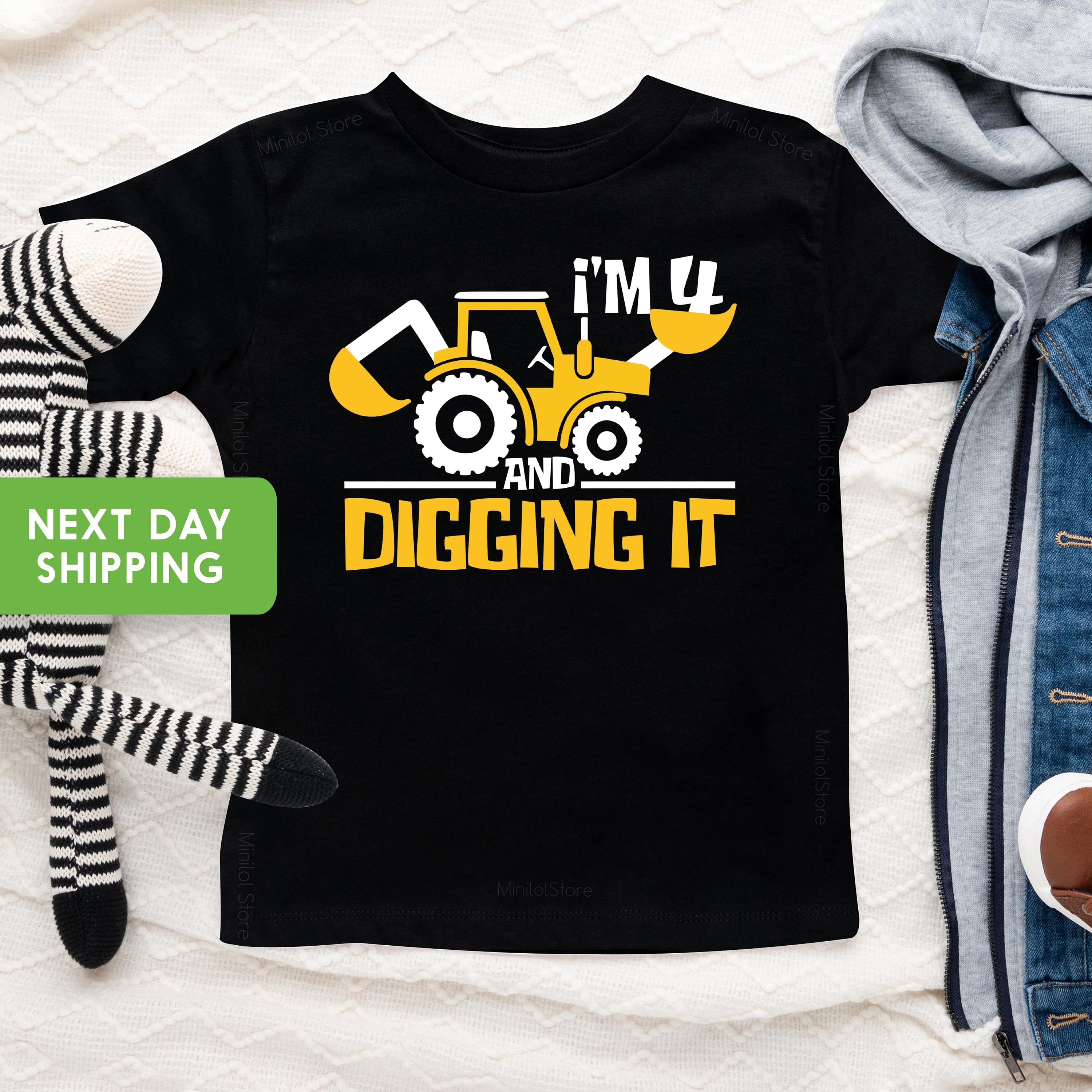 I'm 4 And Digging It, Construction Birthday Shirt, 4 Year Old Birthday Shirt, 4th Birthday Shirt, Fourth Year Old Construction Party